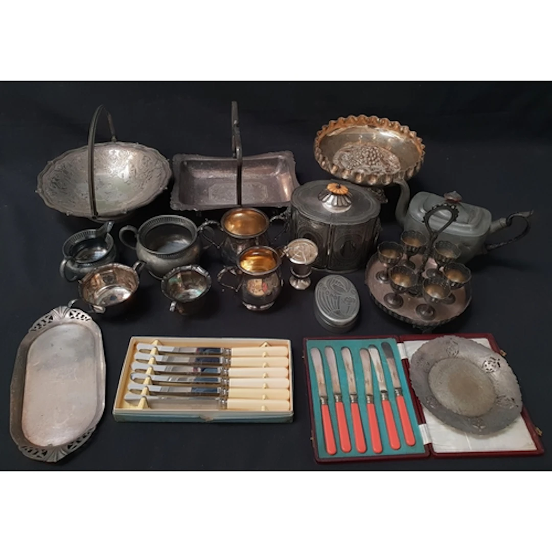 SELECTION OF PEWTER AND PLATED WARE including a Charles Renn...