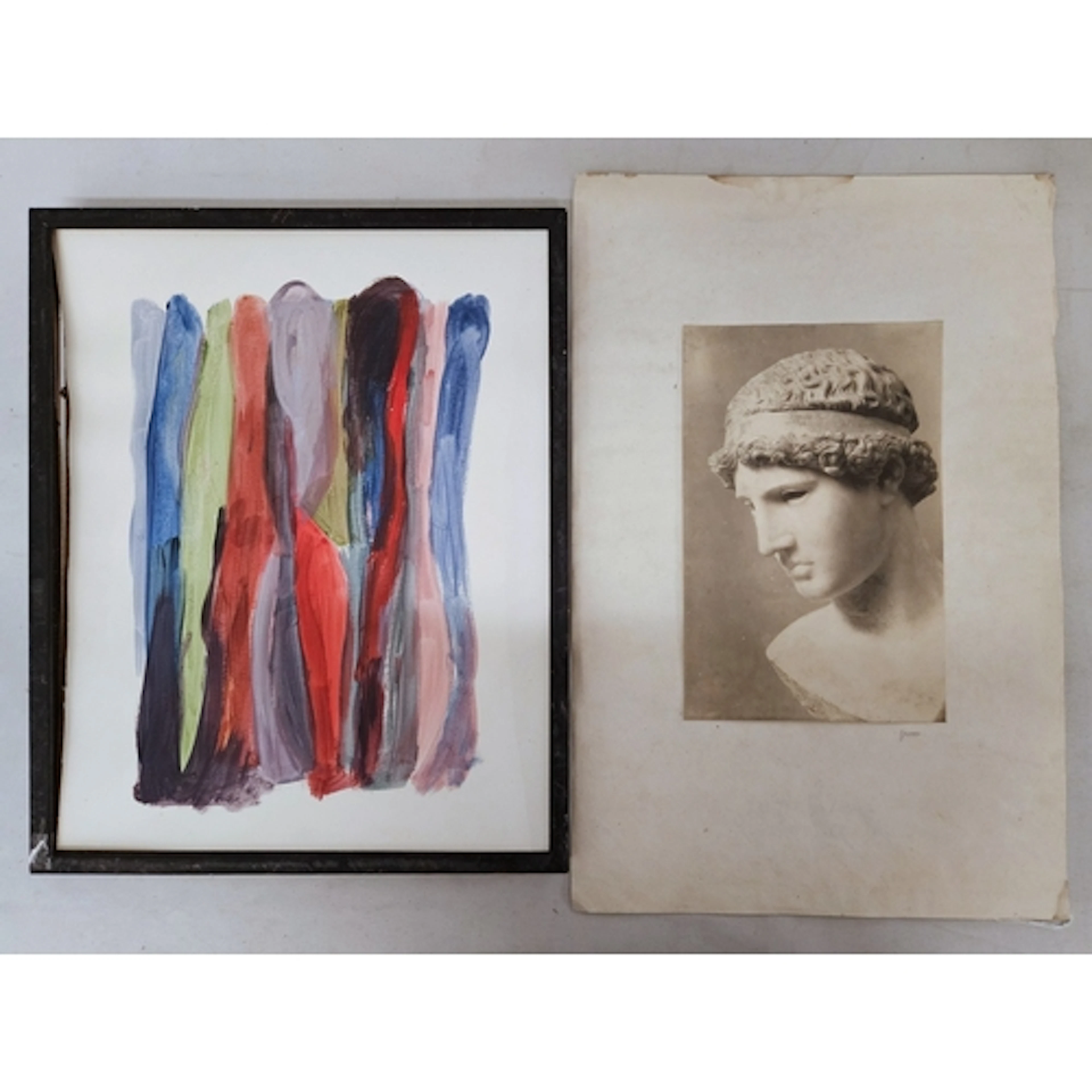 Framed Acrylic on Paper, abstract composition & mounted phot...
