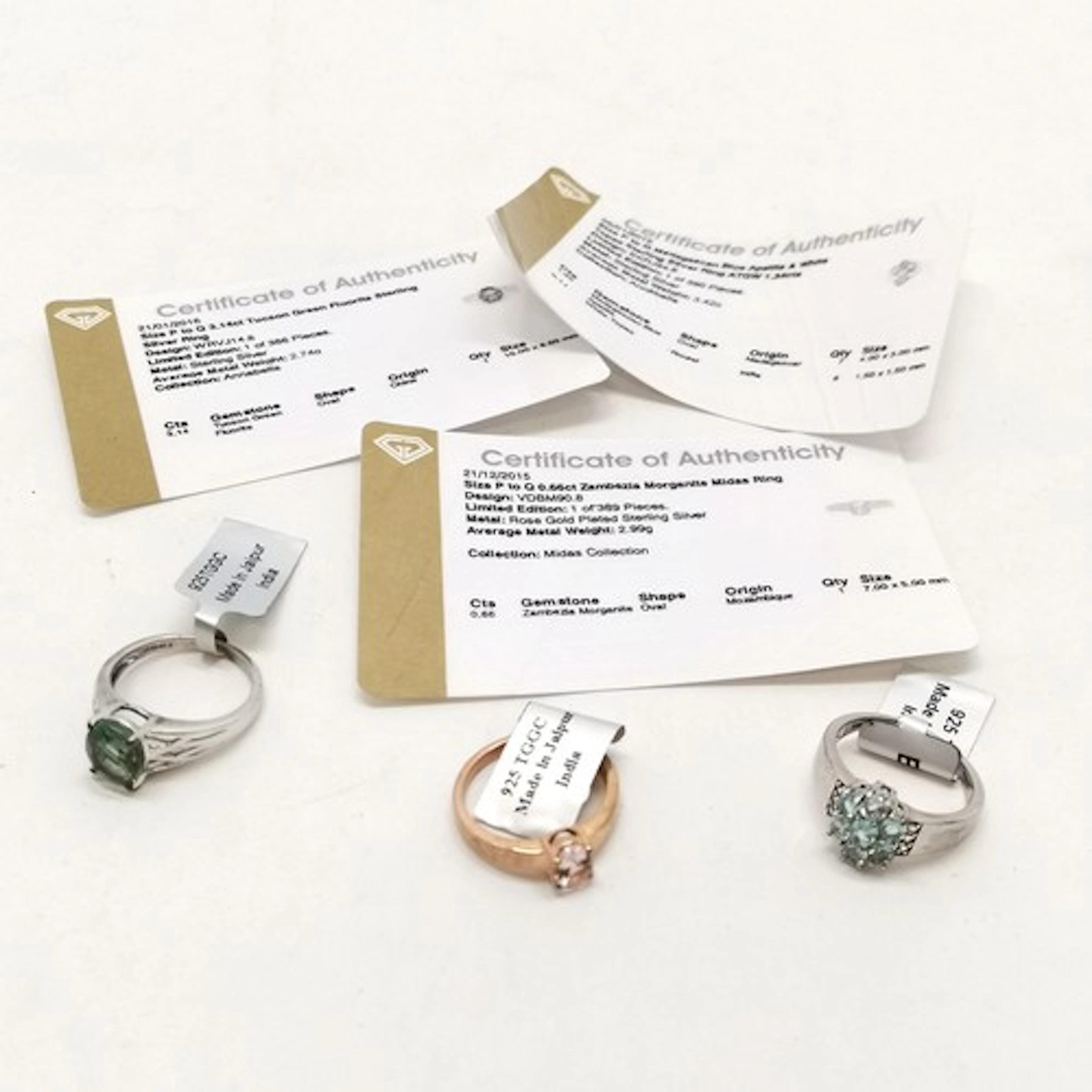 3 x silver gemstone set rings - Zambezia morganite Midas rin...