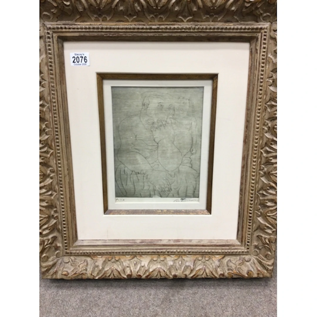 A pencil scetch. In distinctively signed bottom right, depic...