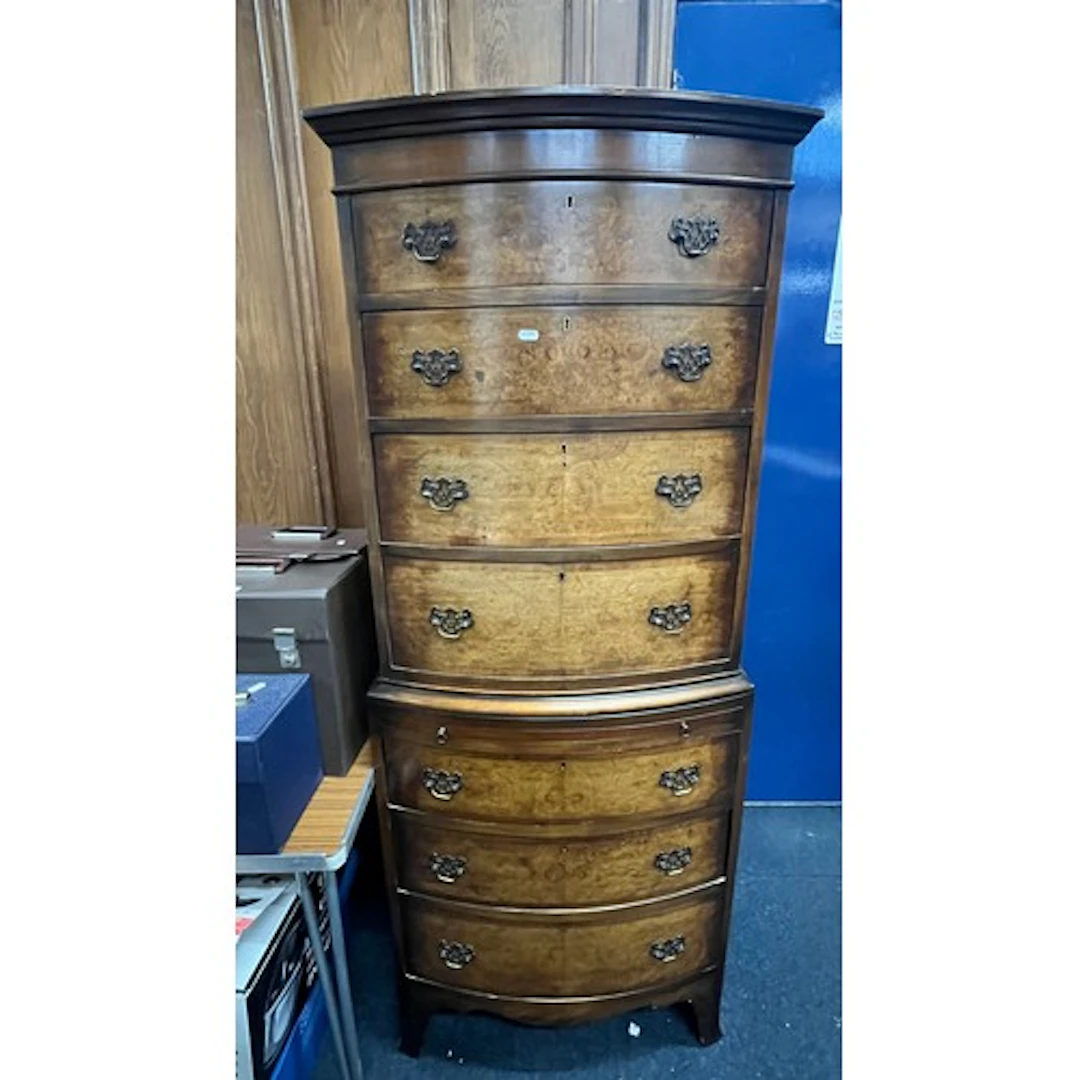 Antique burr walnut seven drawer chest on chest tallboy, 167...