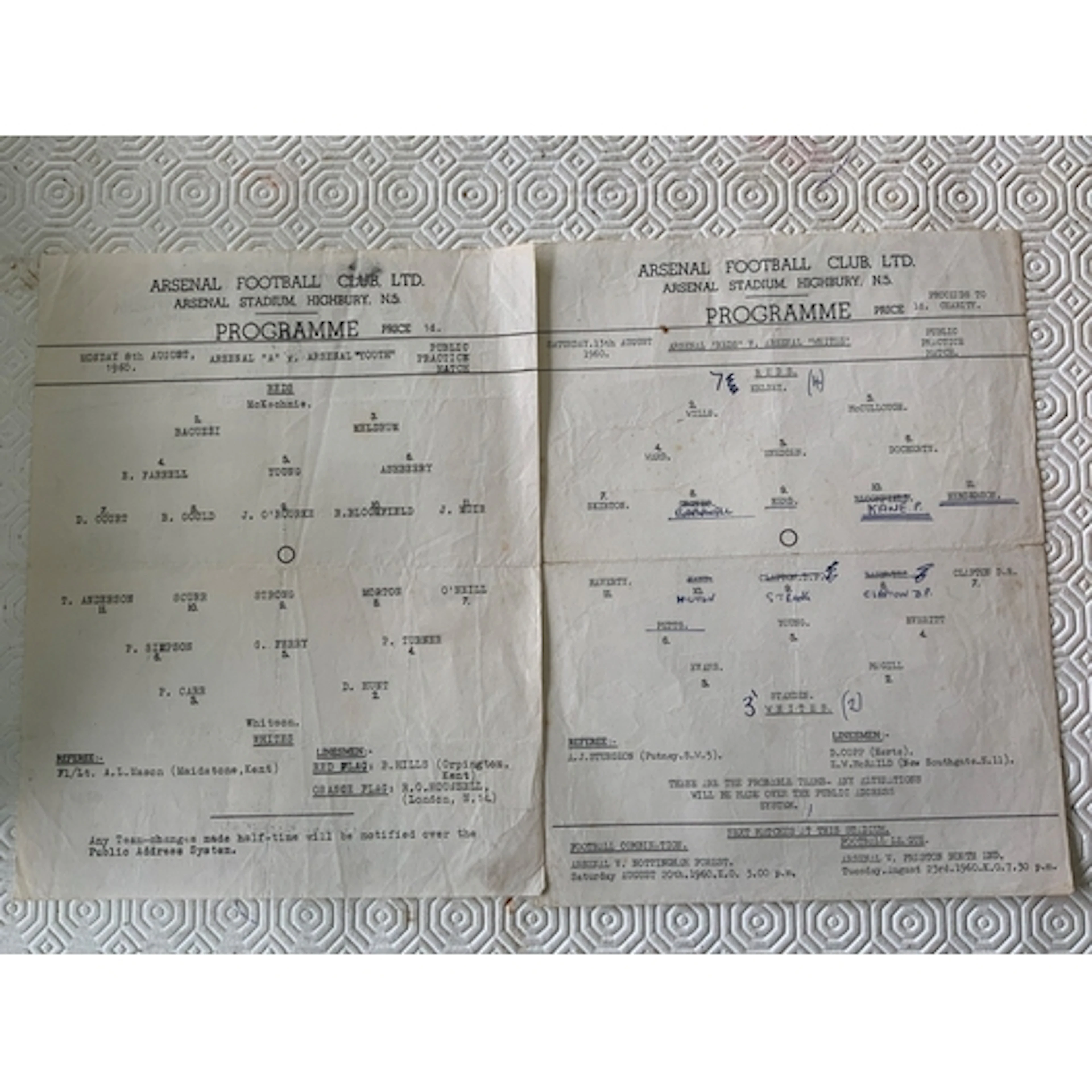 60/61 Arsenal Practice Match Football Programmes: Single she...