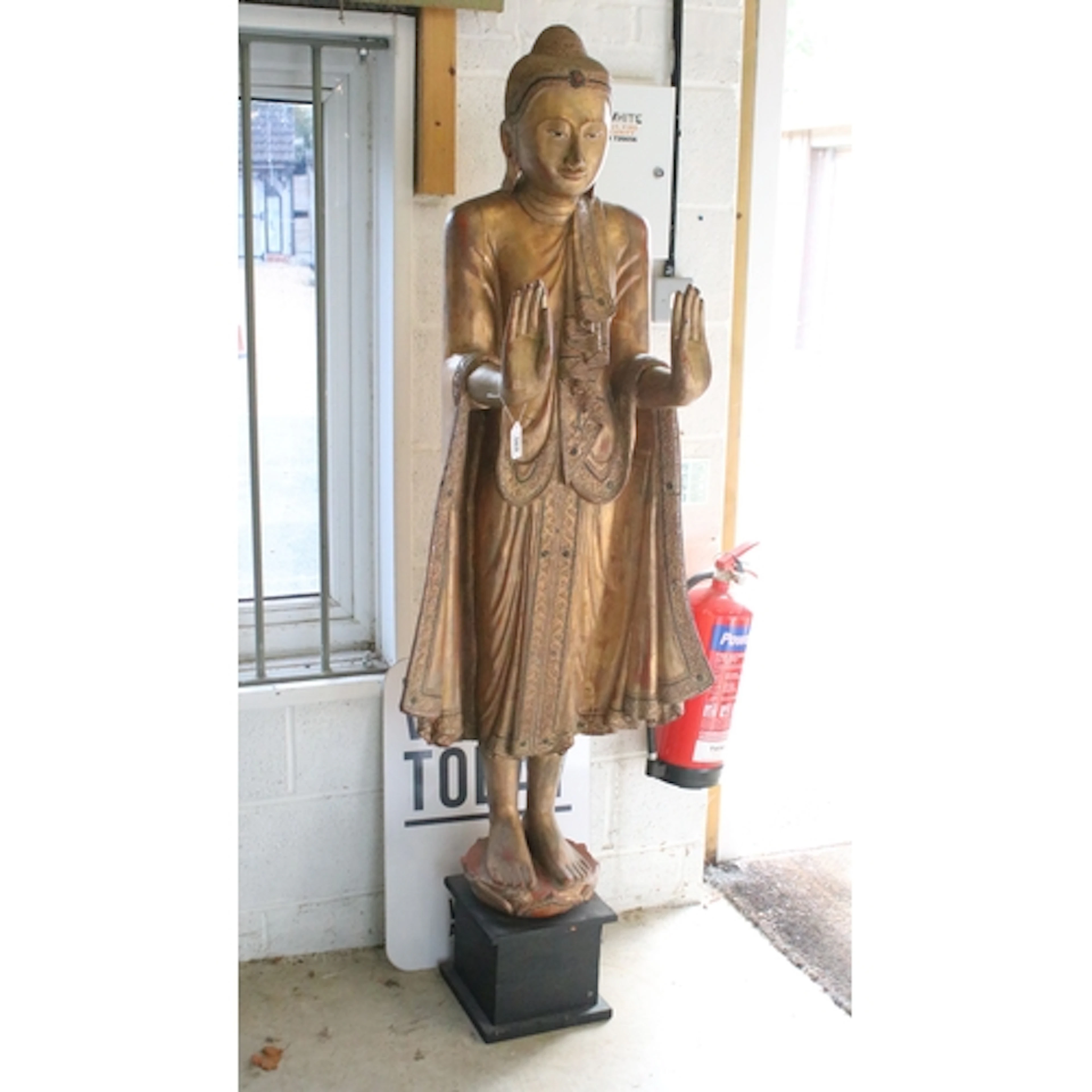 20th century painted wooden statue of a Mandalay Buddha, hav...