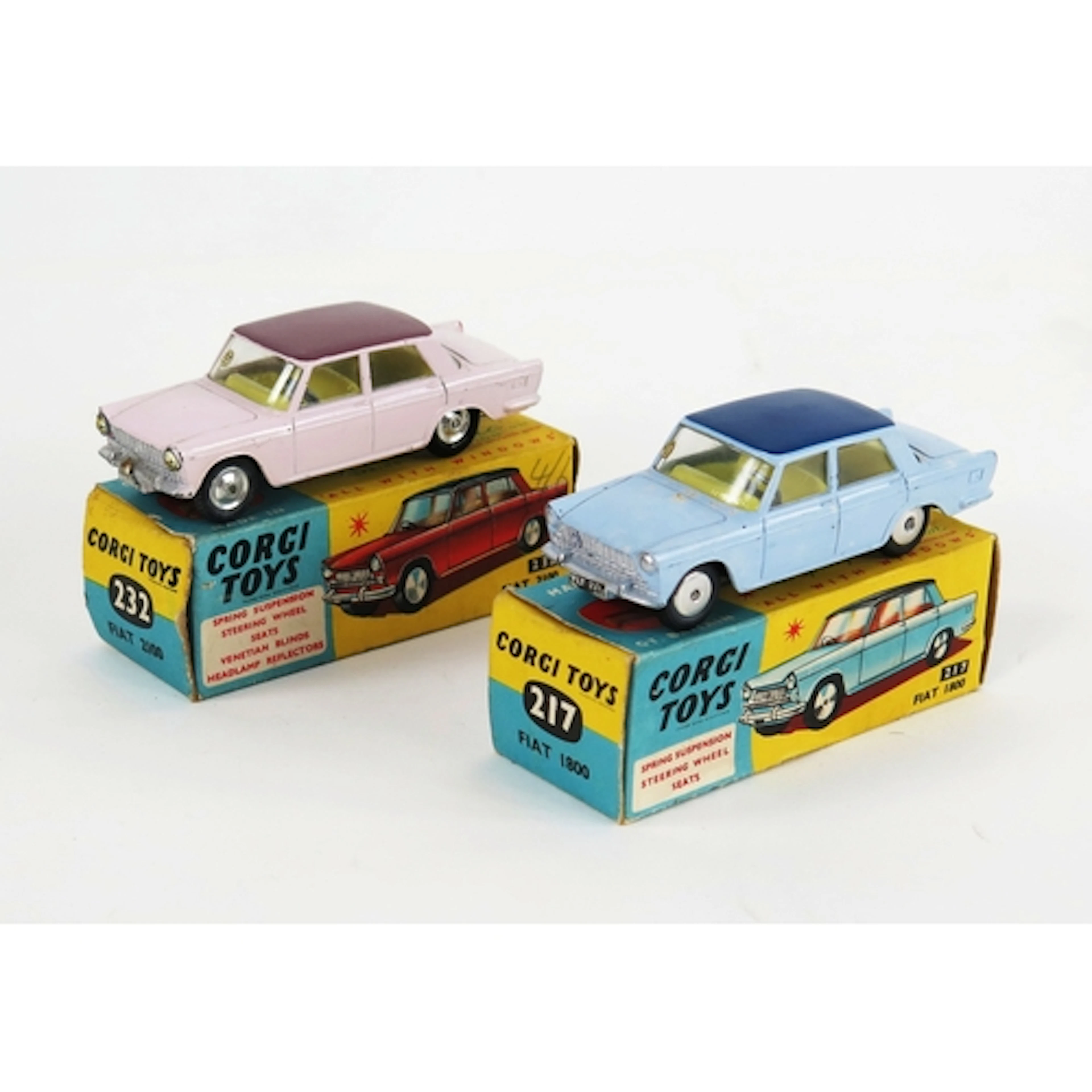 Corgi Toys Fiat pair including 217 Fiat 1800 in two-tone blu...