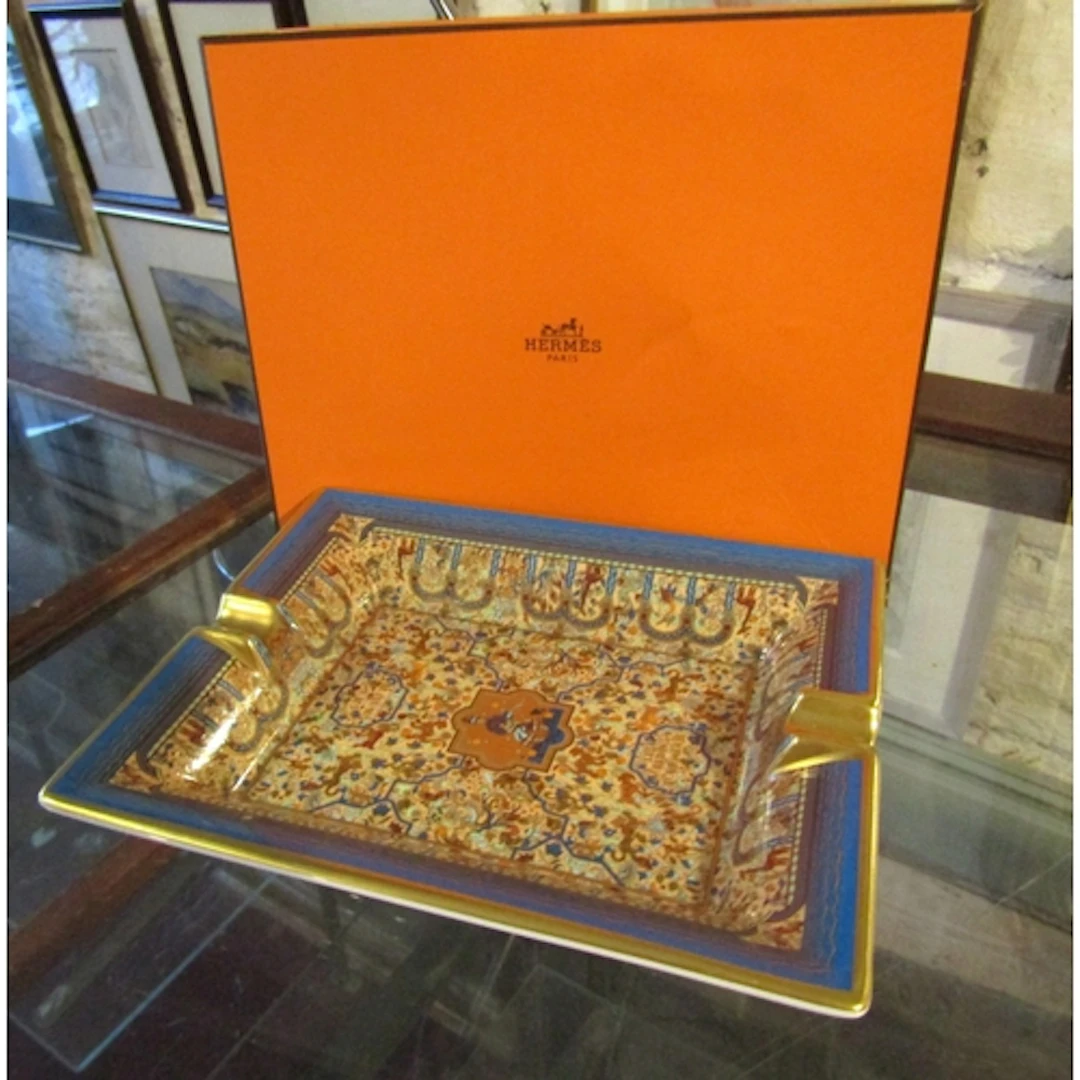 Hermes Fine Table Ashtray with Goatskin Base Jardins d'Armen...