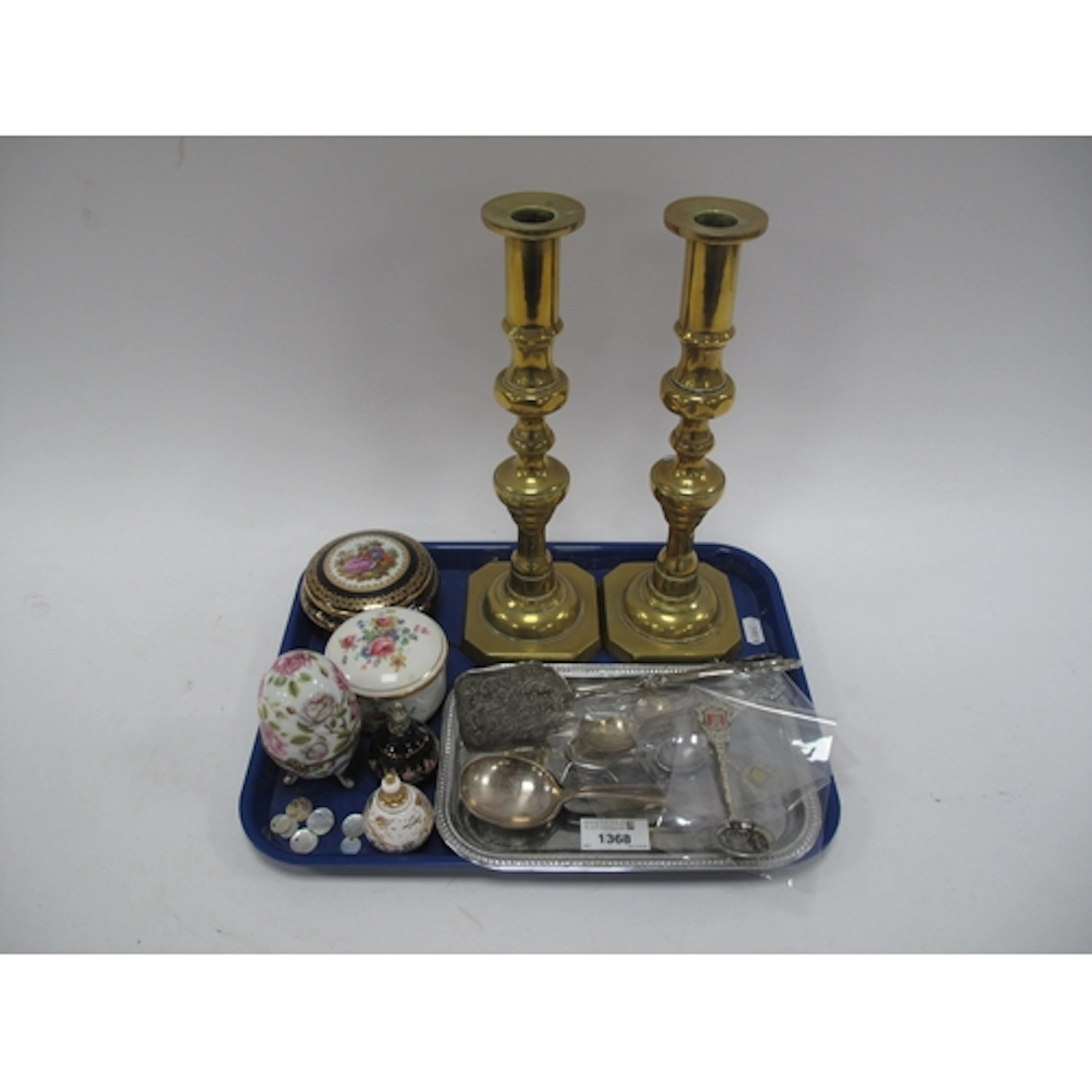 Collectables, including a pair of brass candlesticks, assort...