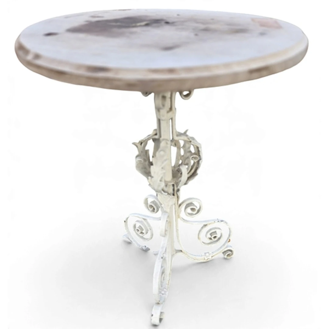 A timber topped circular Table with a metal base. D 51 x H 5...