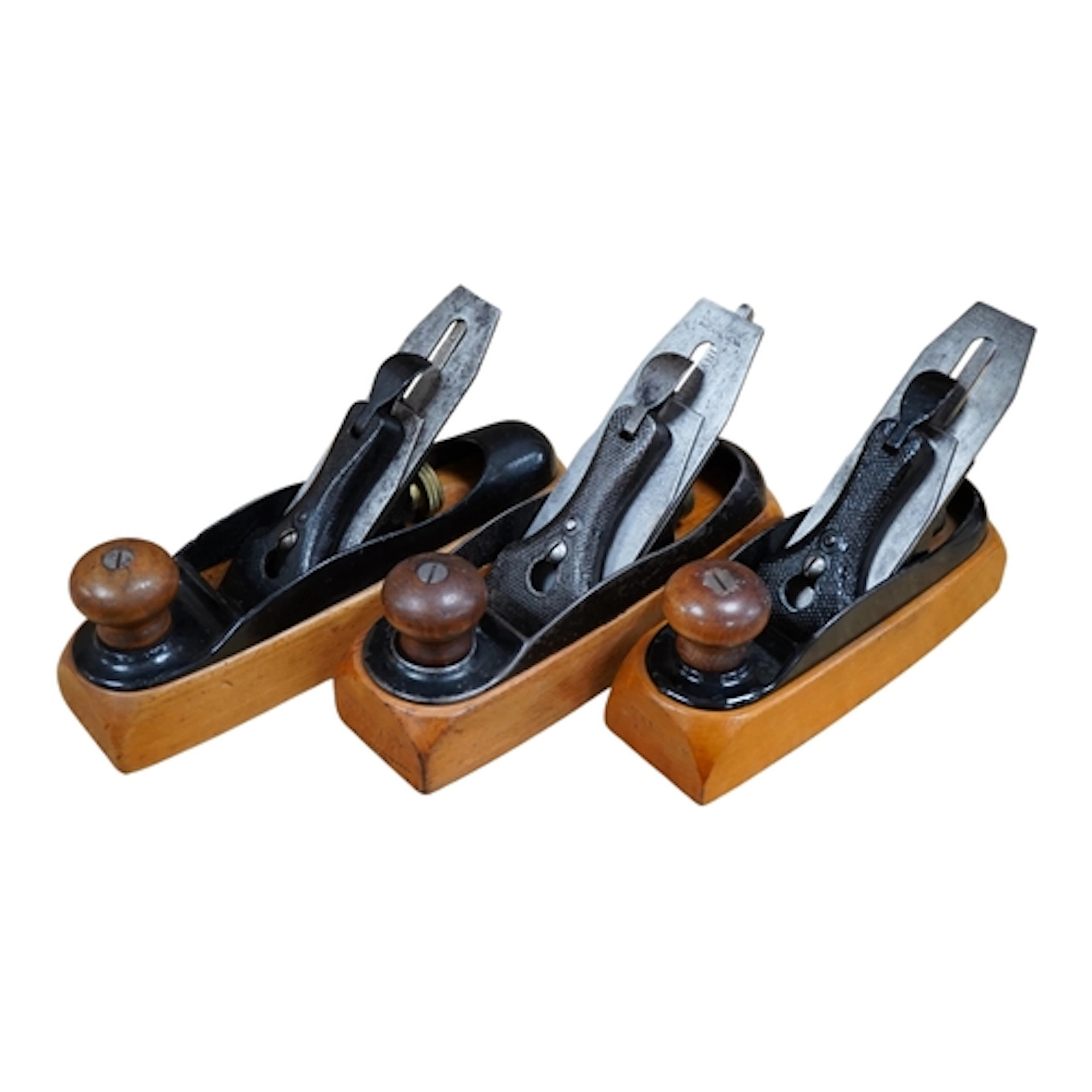 A set of three graduated Stanley wood bottom transitional Sm...