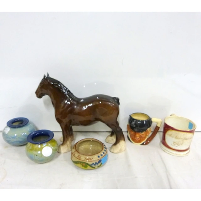 Box of vintage collectables including Doulton Horse.