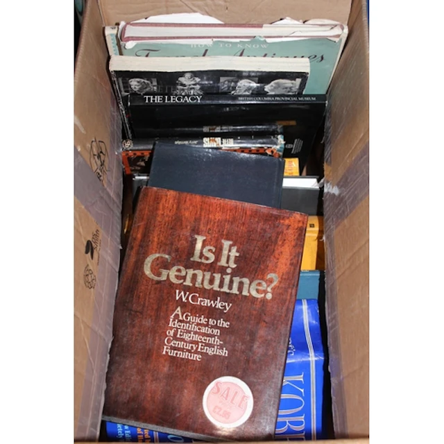 Box containing reference art books, etc.