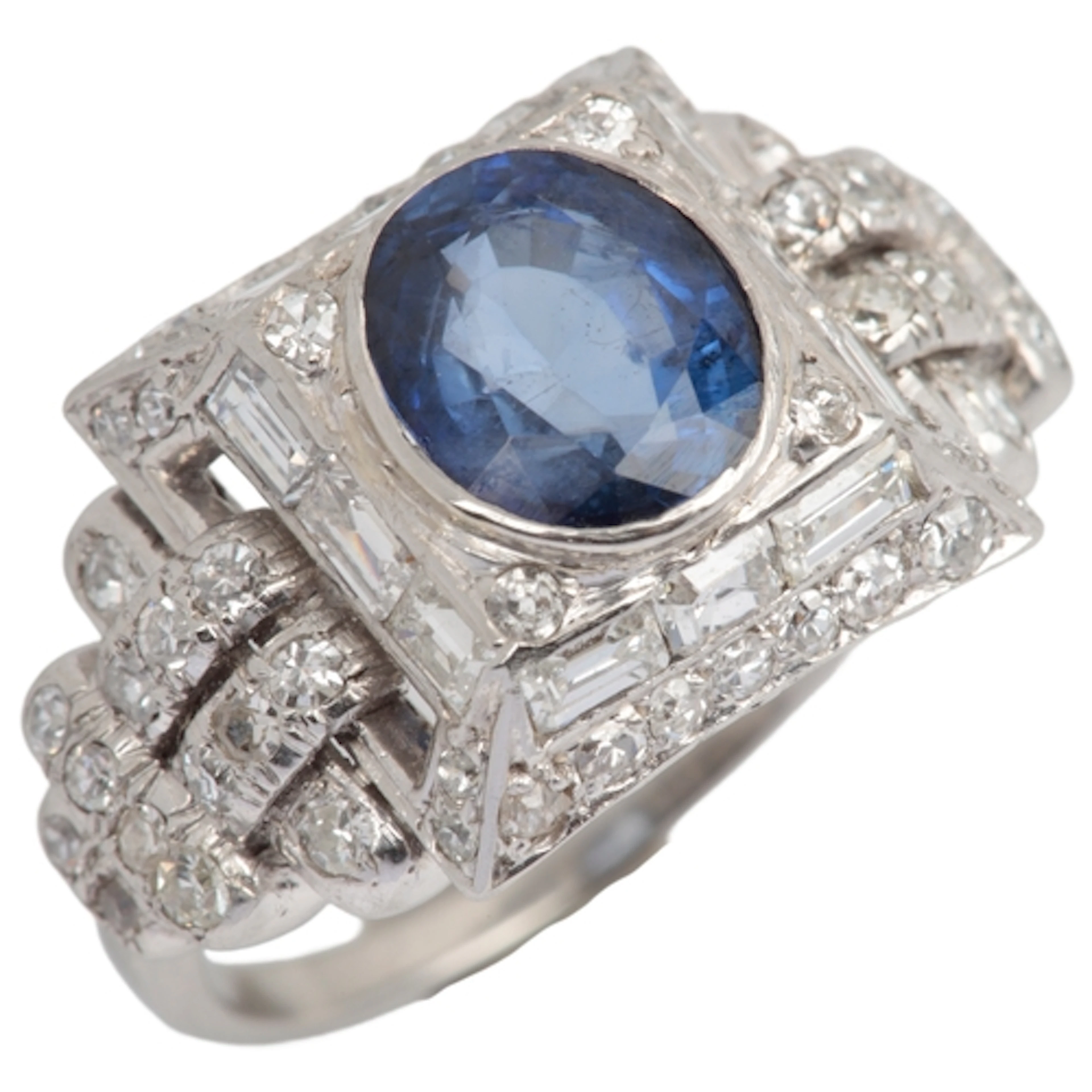 An Art Deco sapphire and diamond ring, circa 1930, collet-se...