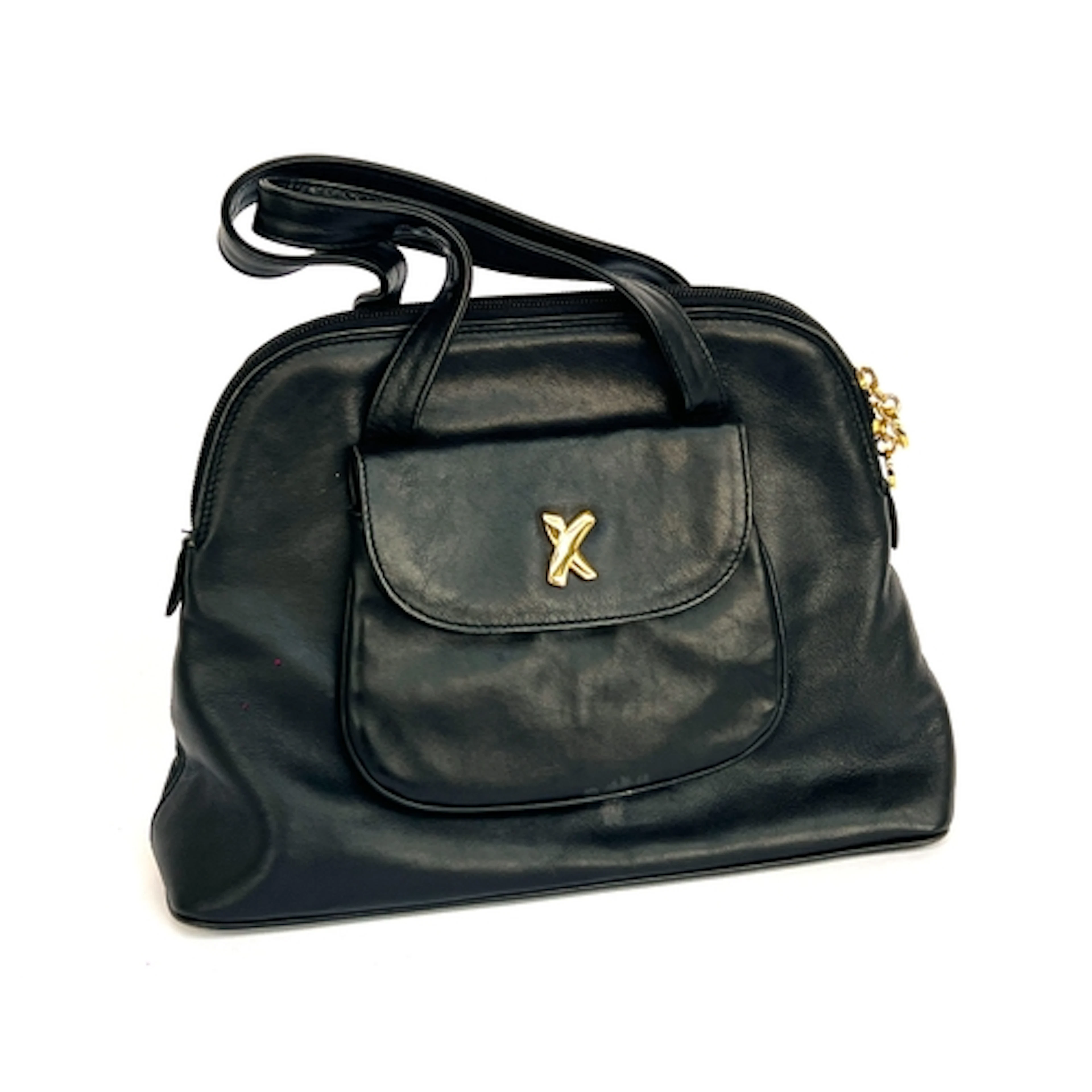 A Paloma Picasso black leather handbag, 32cmW, with dustbag