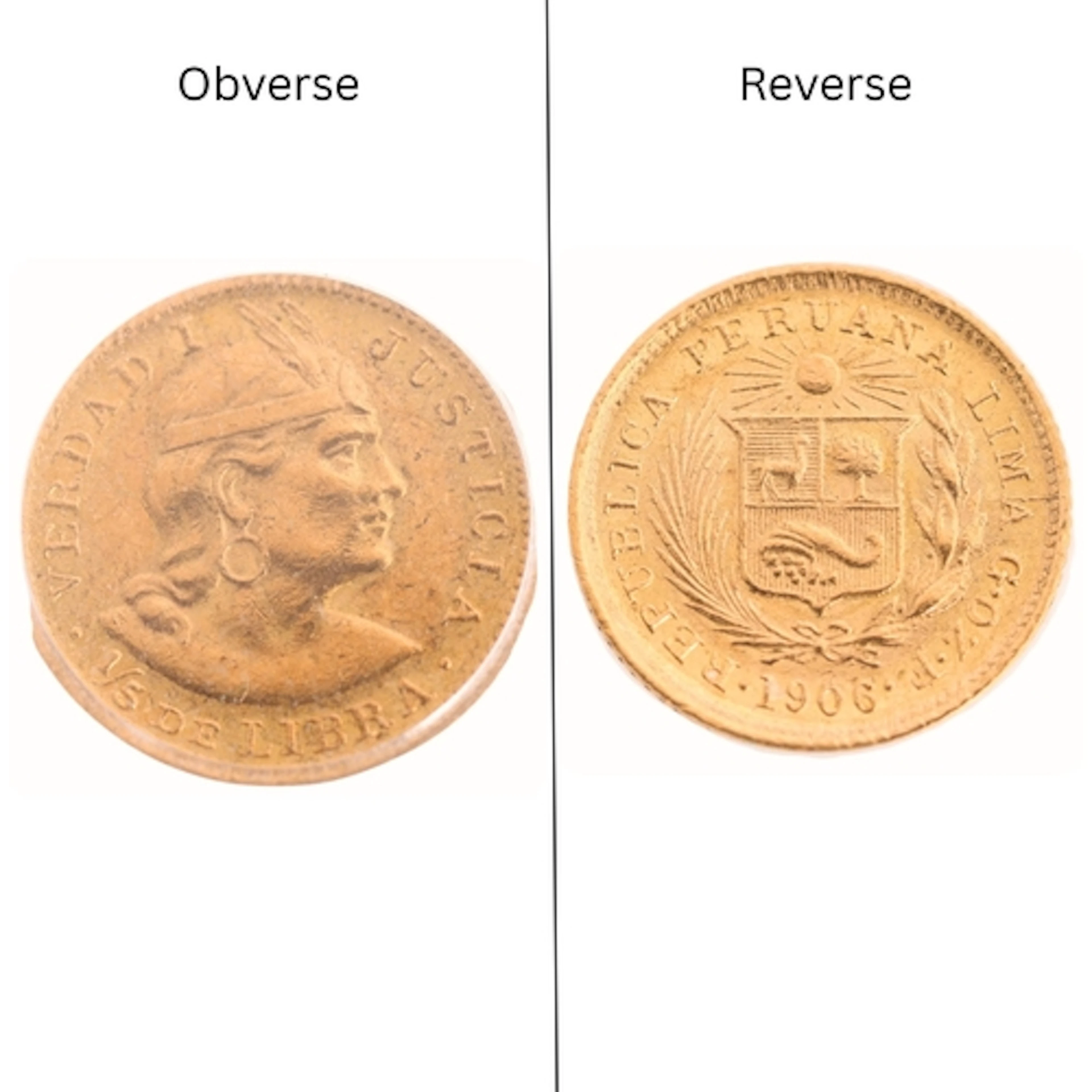 Peru, Republic, 1908 Gold 1/5 de Libra Coin, 1.58g