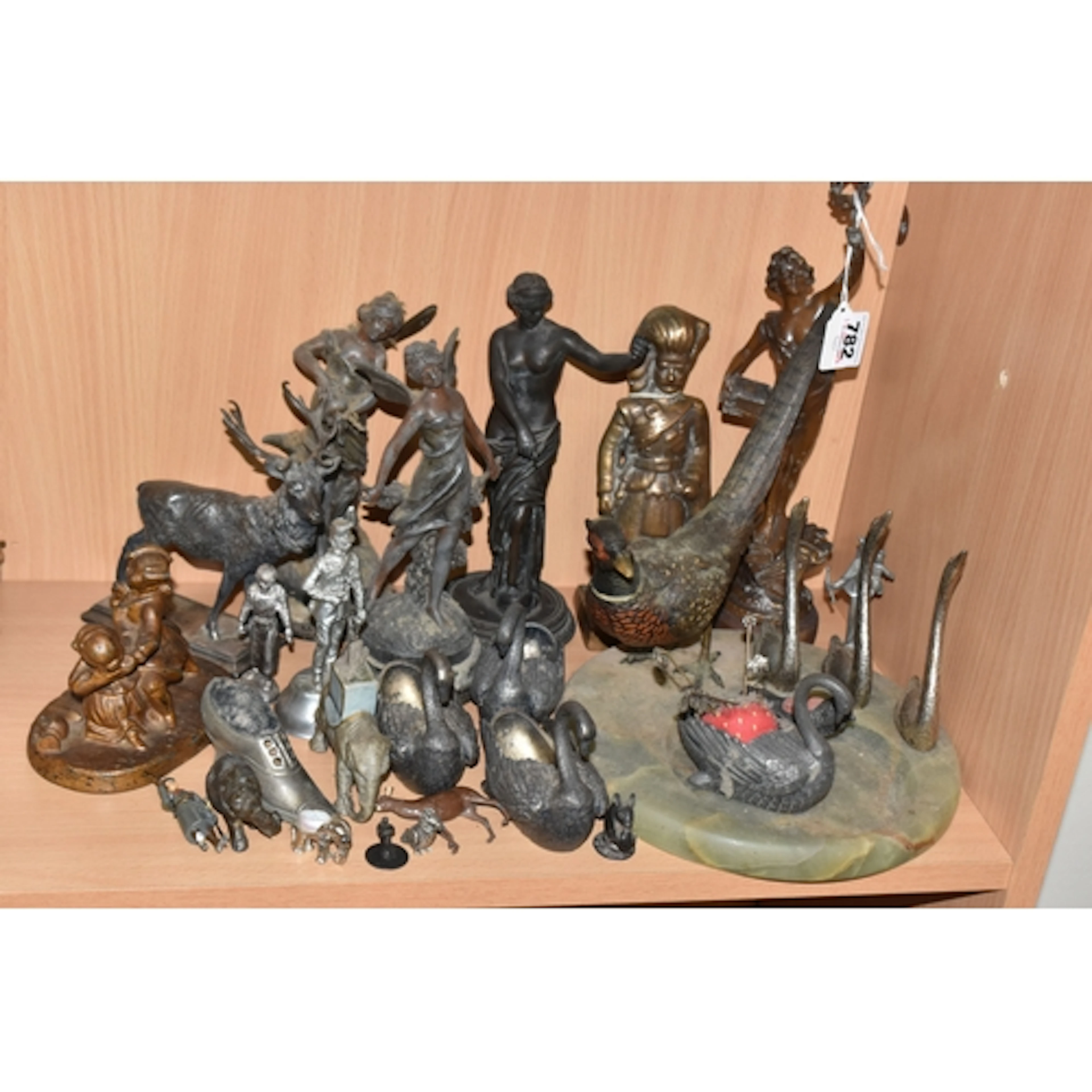 A GROUP OF VINTAGE METAL FIGURINES, to include a cold-painte...
