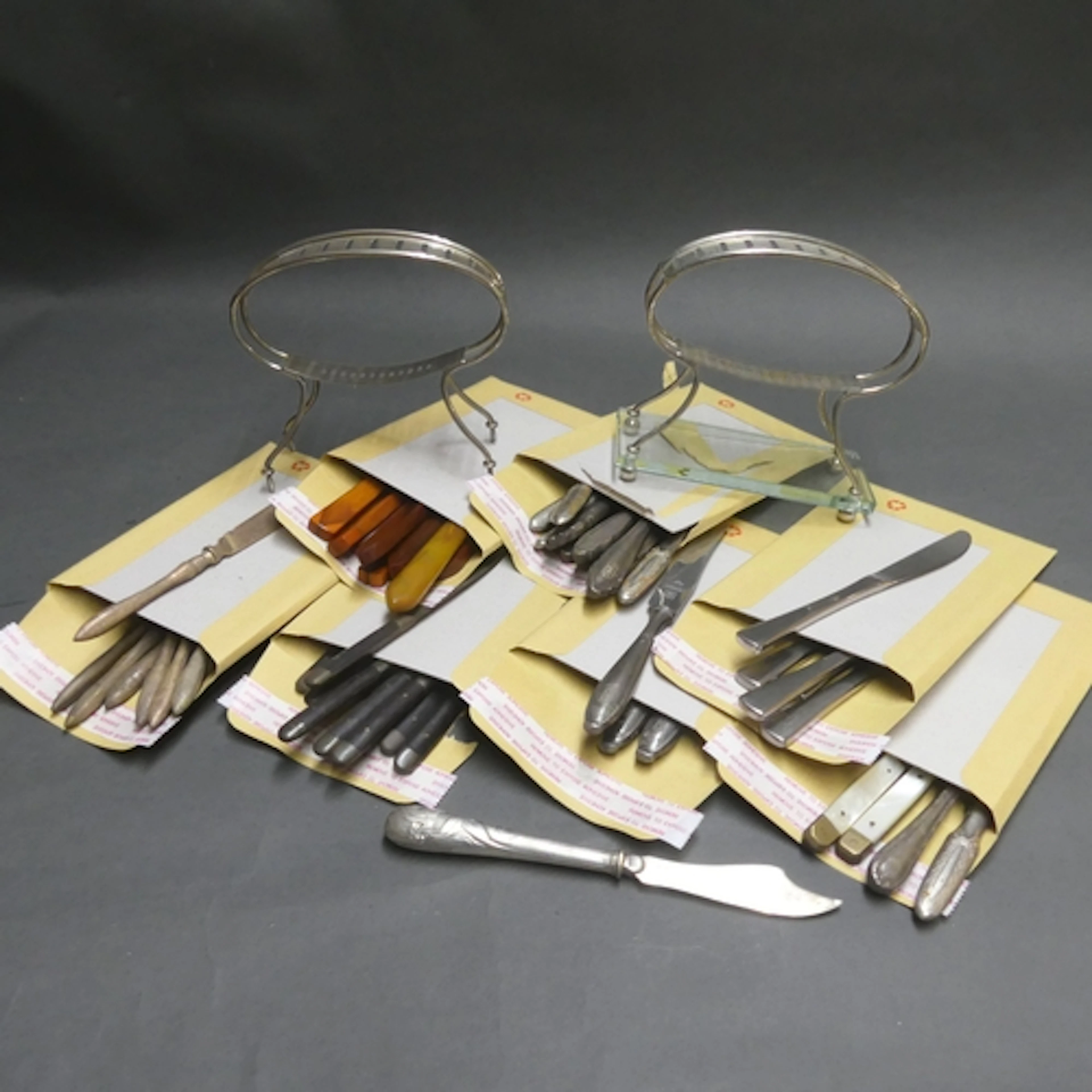 WMF - Two Art Nouveau knife stands, accompanied by a series ...