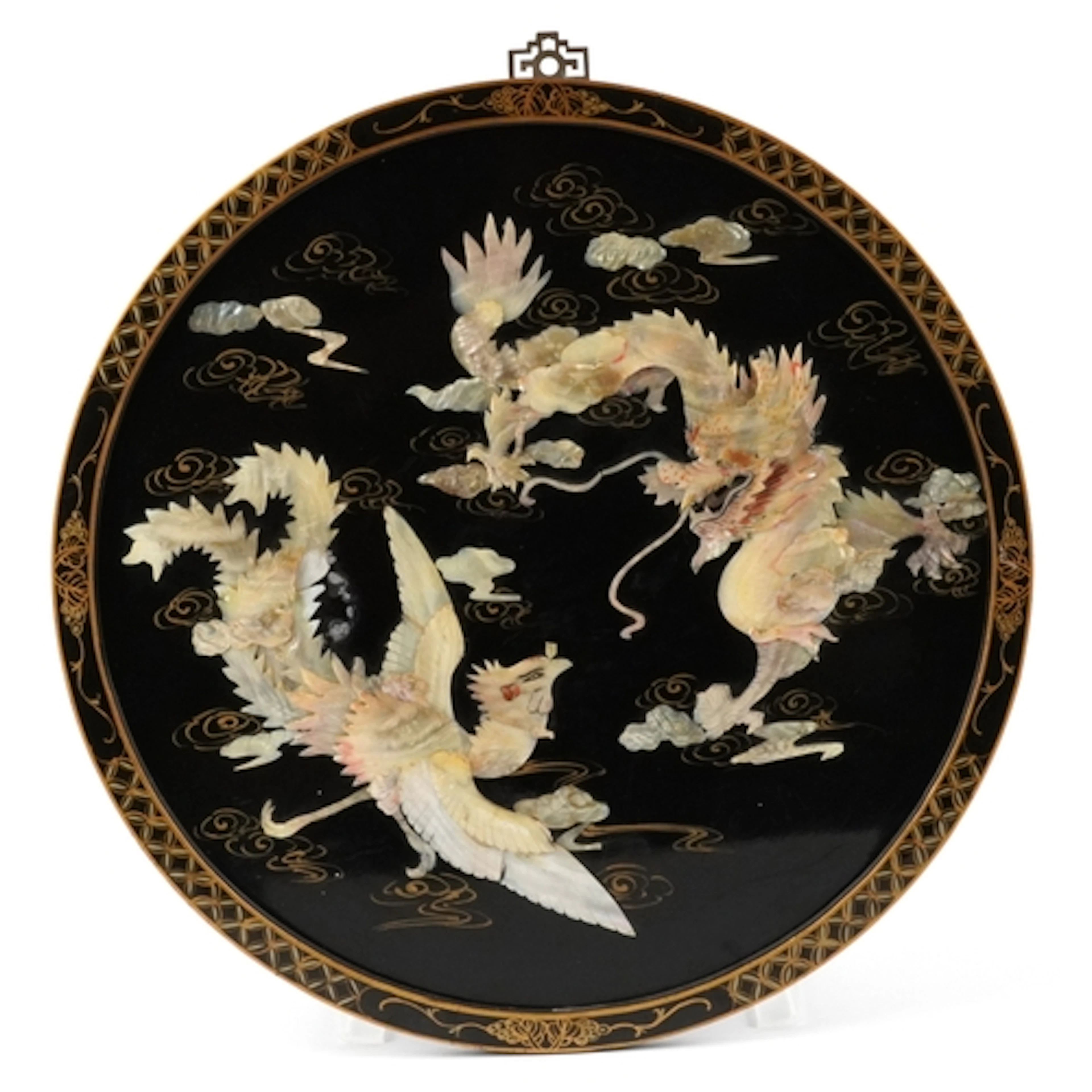 Chinese black lacquered mother of pearl wall hanging panel r...