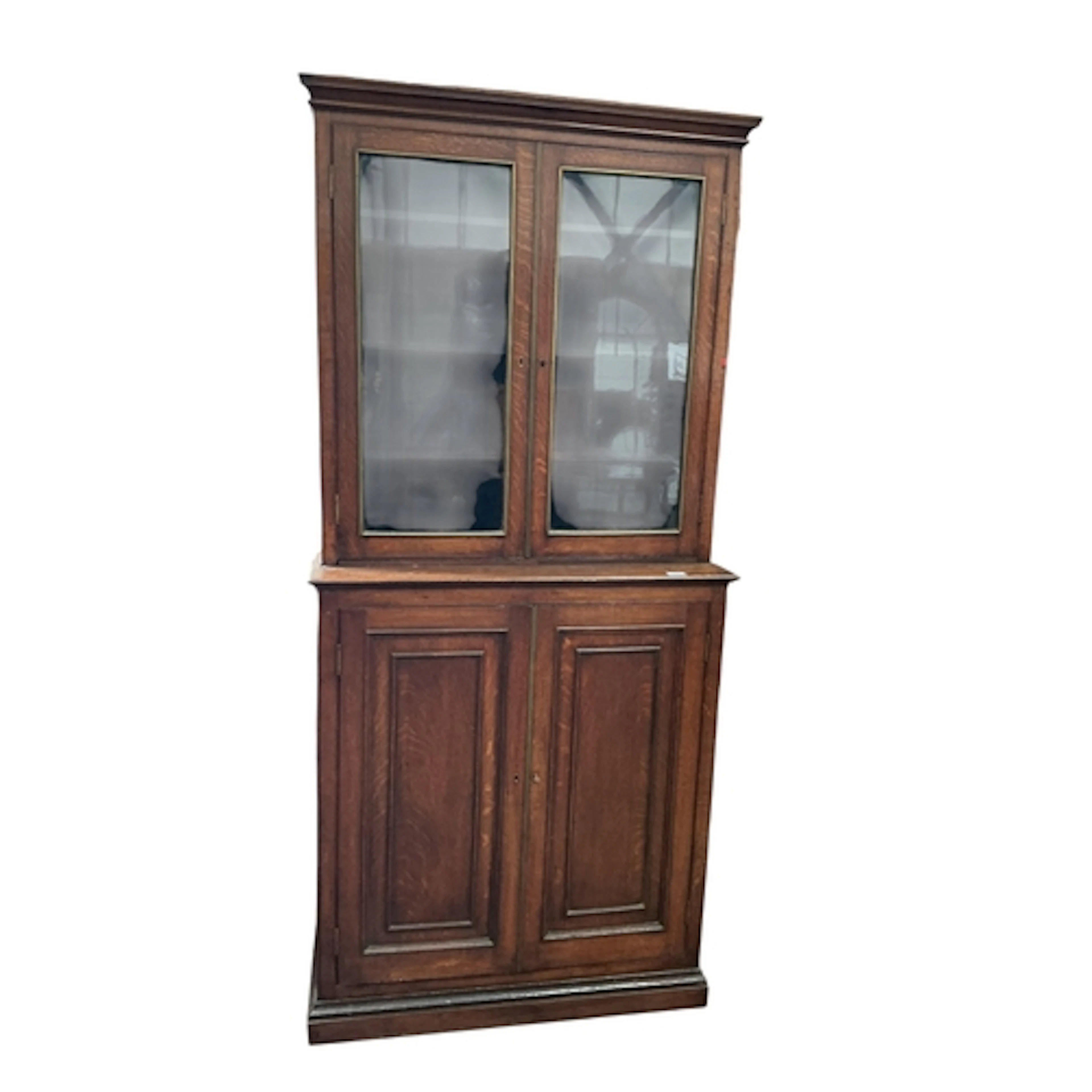 A 19th century brass mounted oak bookcase / cabinet, width 9...