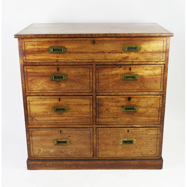 An adapted campaign style chest of drawers, with rectangular...