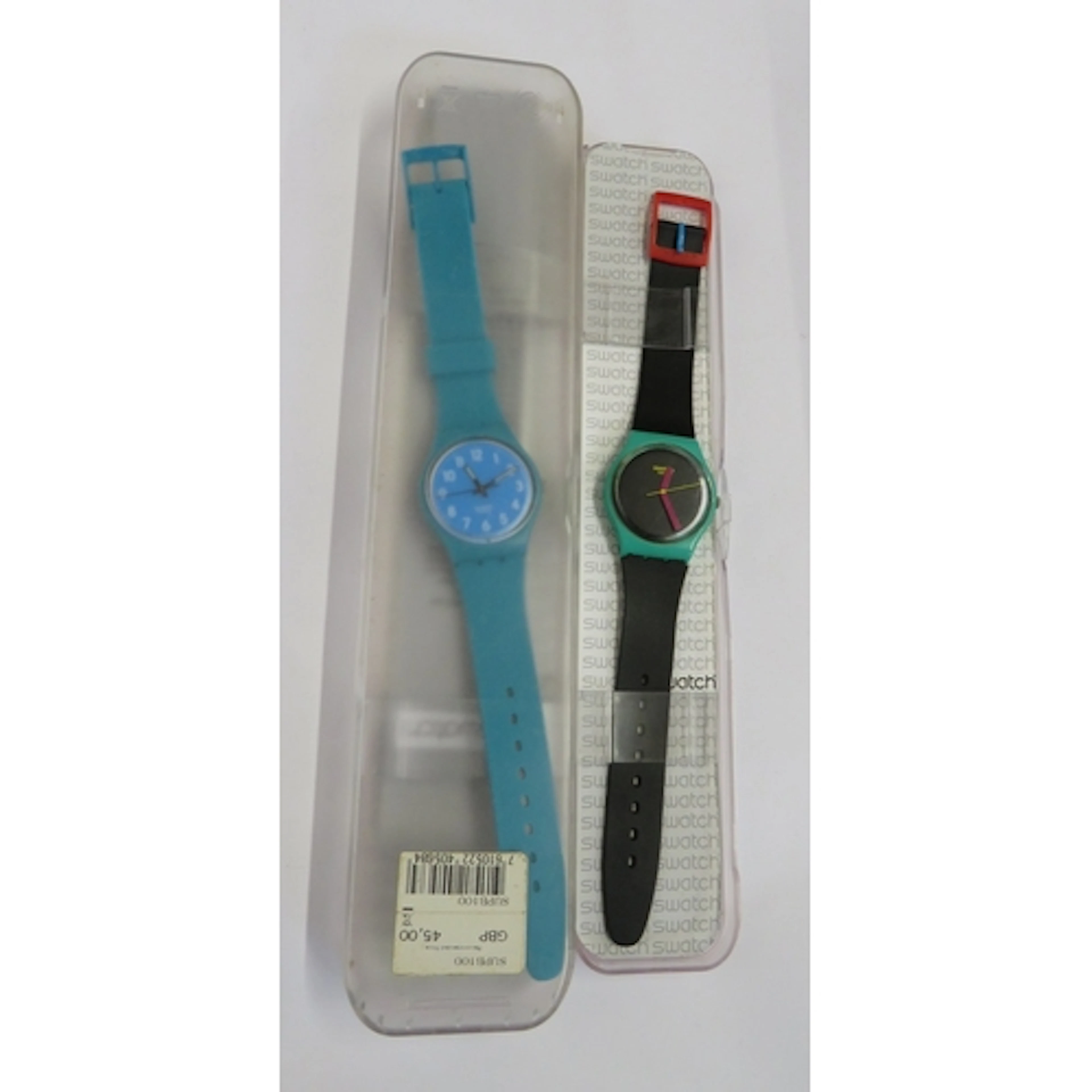 2 Swatch Watches incl. powder tan & analog face with turquoi...
