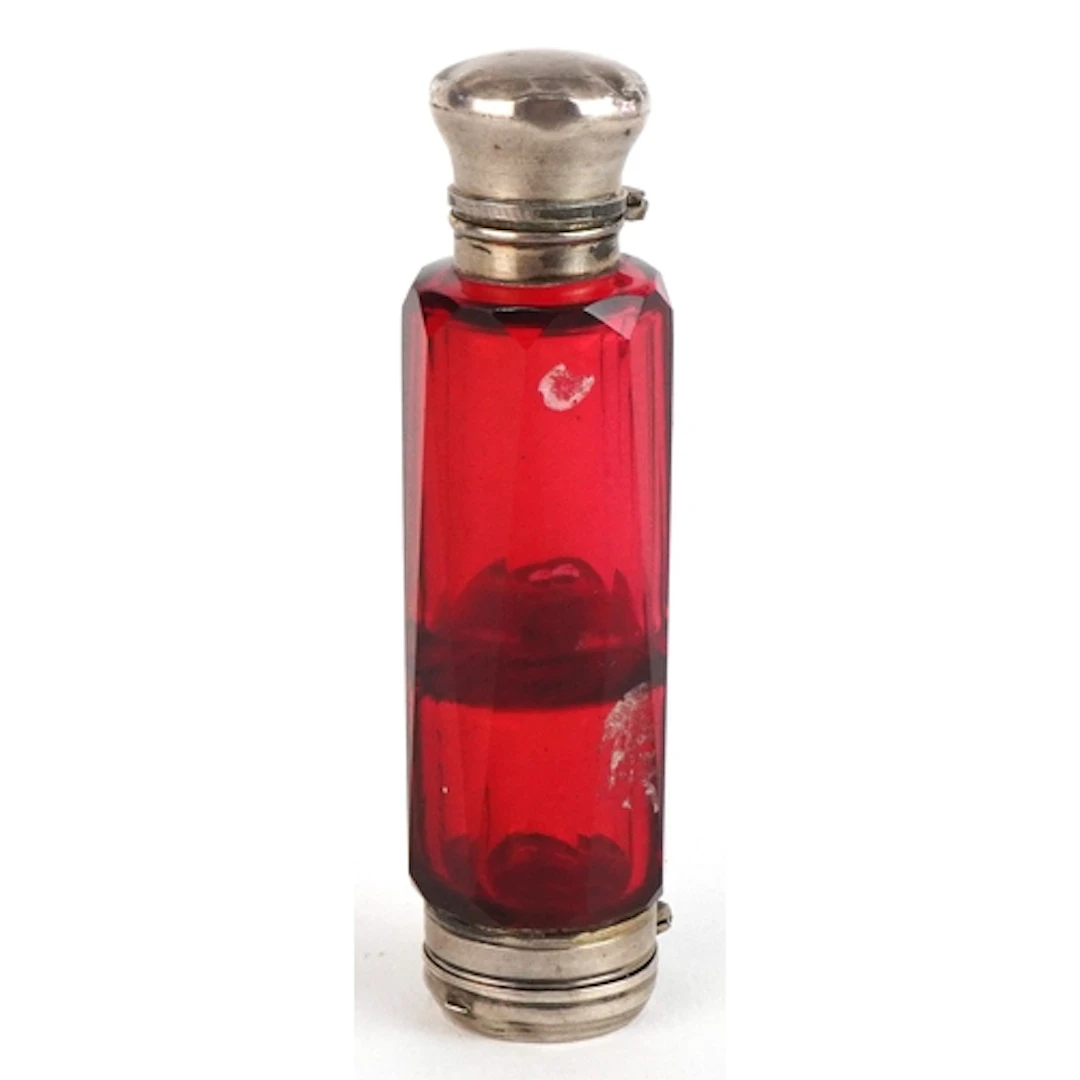 Victorian ruby glass double ended scent bottle, 9.5cm in len...