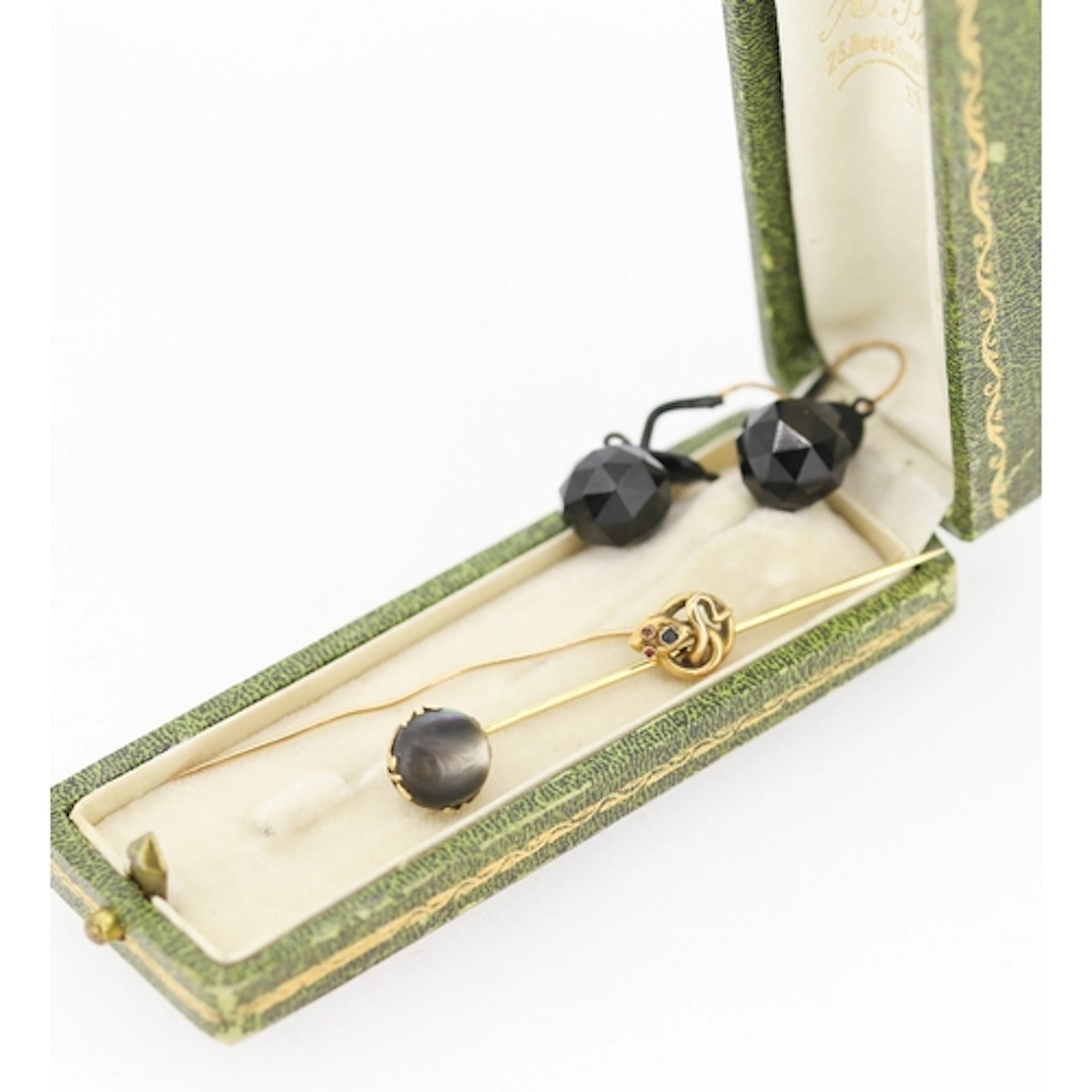 Two 14 Carat Yellow Gold Pin Brooches Serpent Motif with Sap...