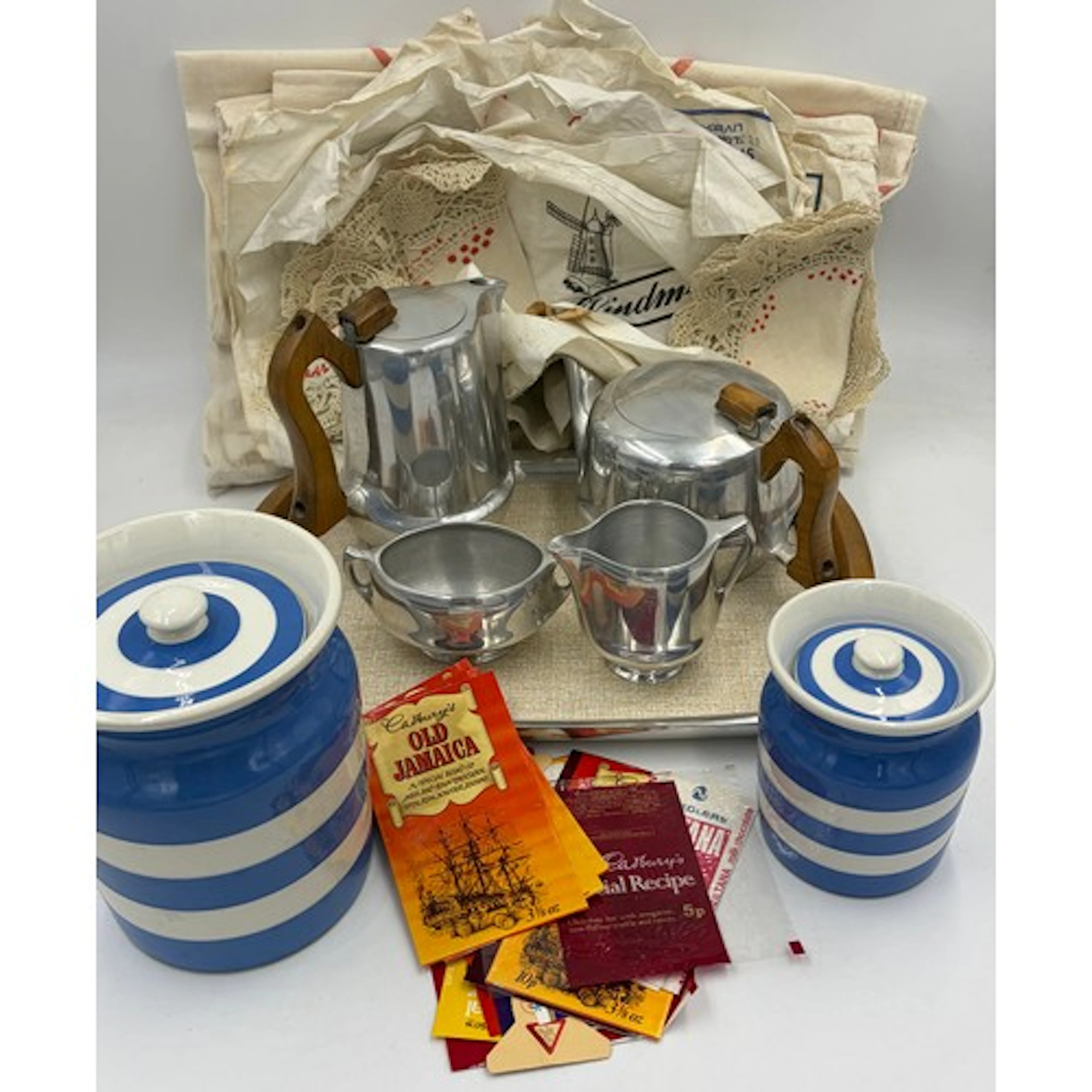 Mid century Picquot Ware tea service to include a tea pot, c...