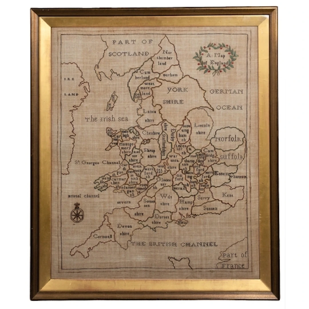 A Victorian embroidered map sampler, mid 19th century; 'A Ma...