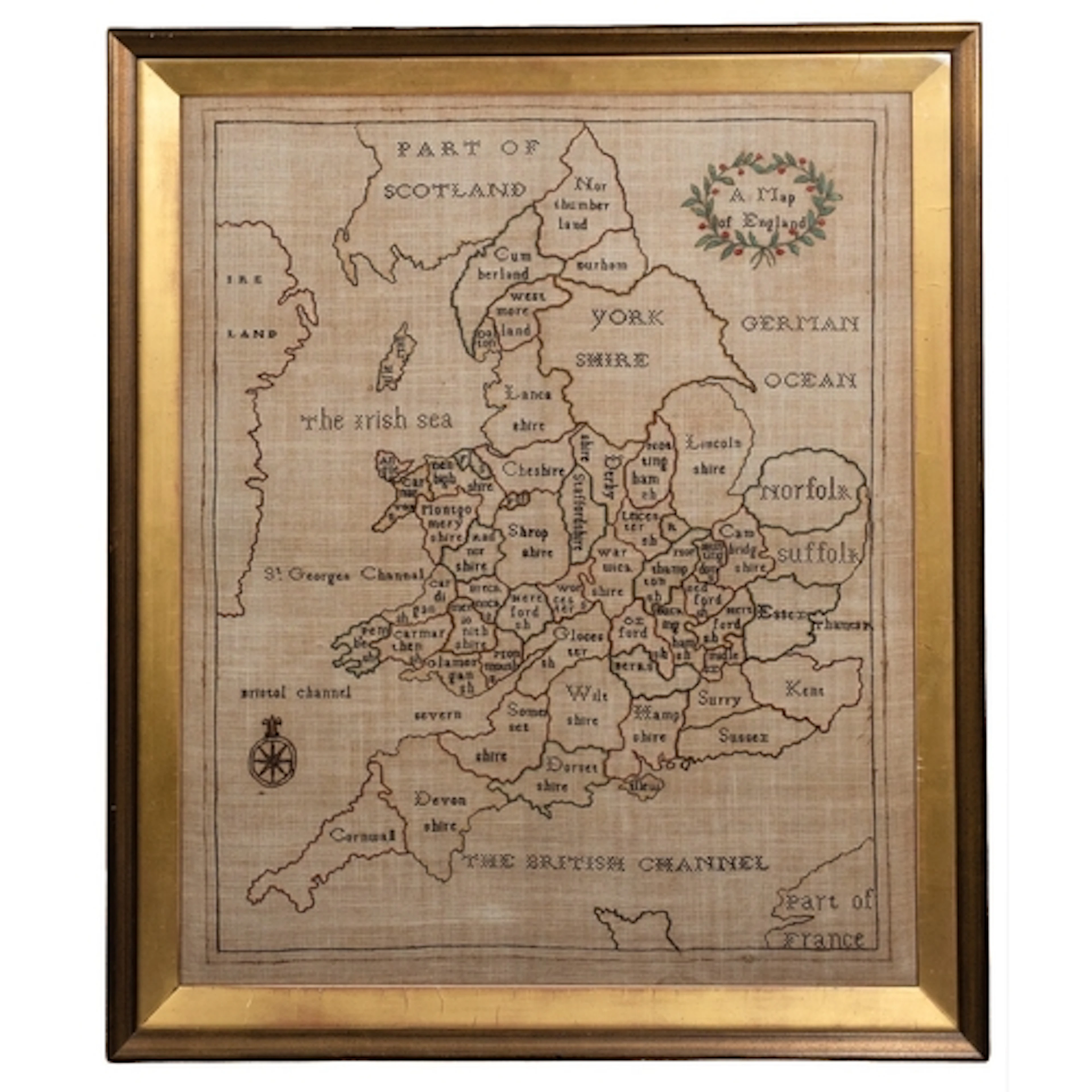 A Victorian embroidered map sampler, mid 19th century; 'A Ma...