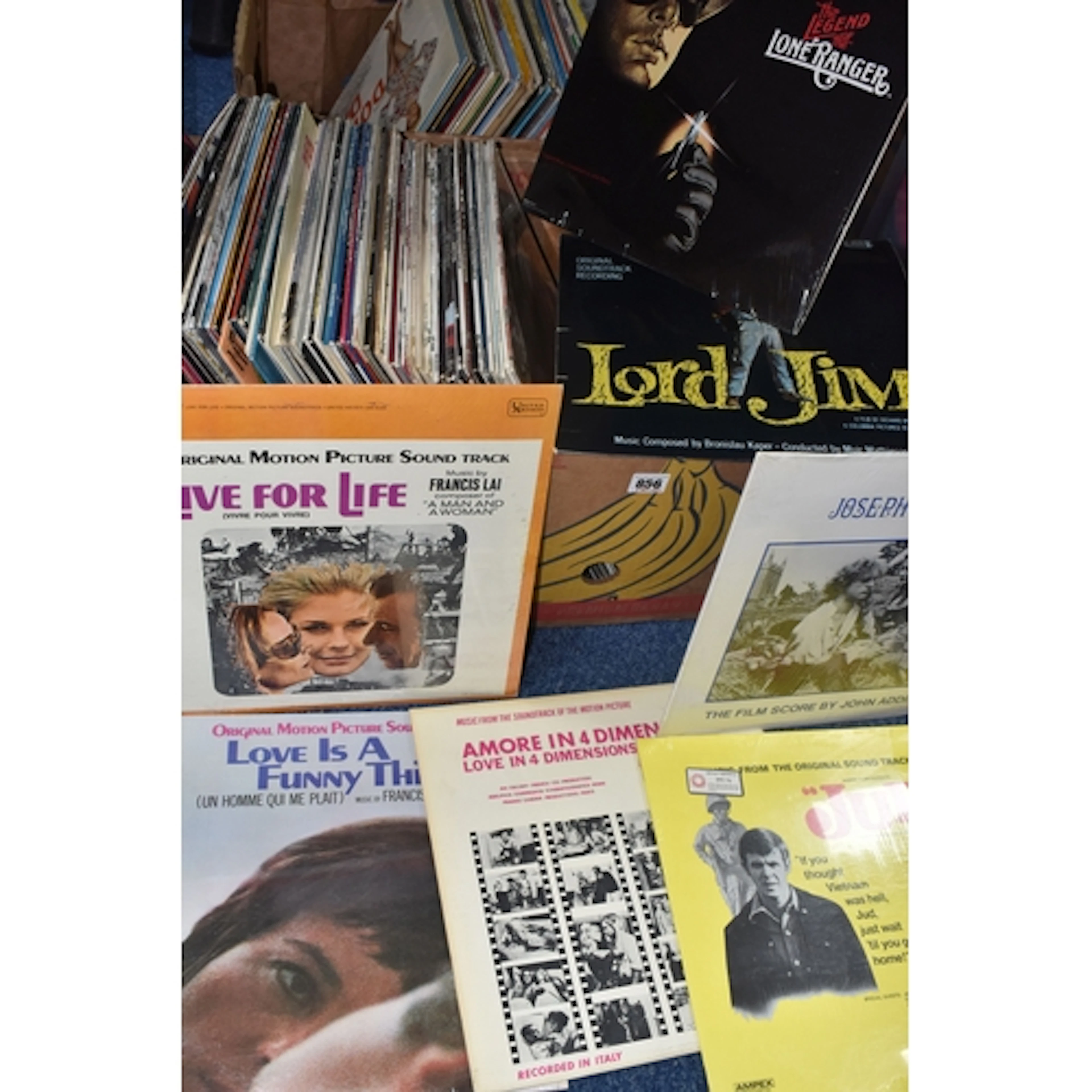 TWO BOXES OF FILM SOUNDTRACK RECORDS, approximately one hund...