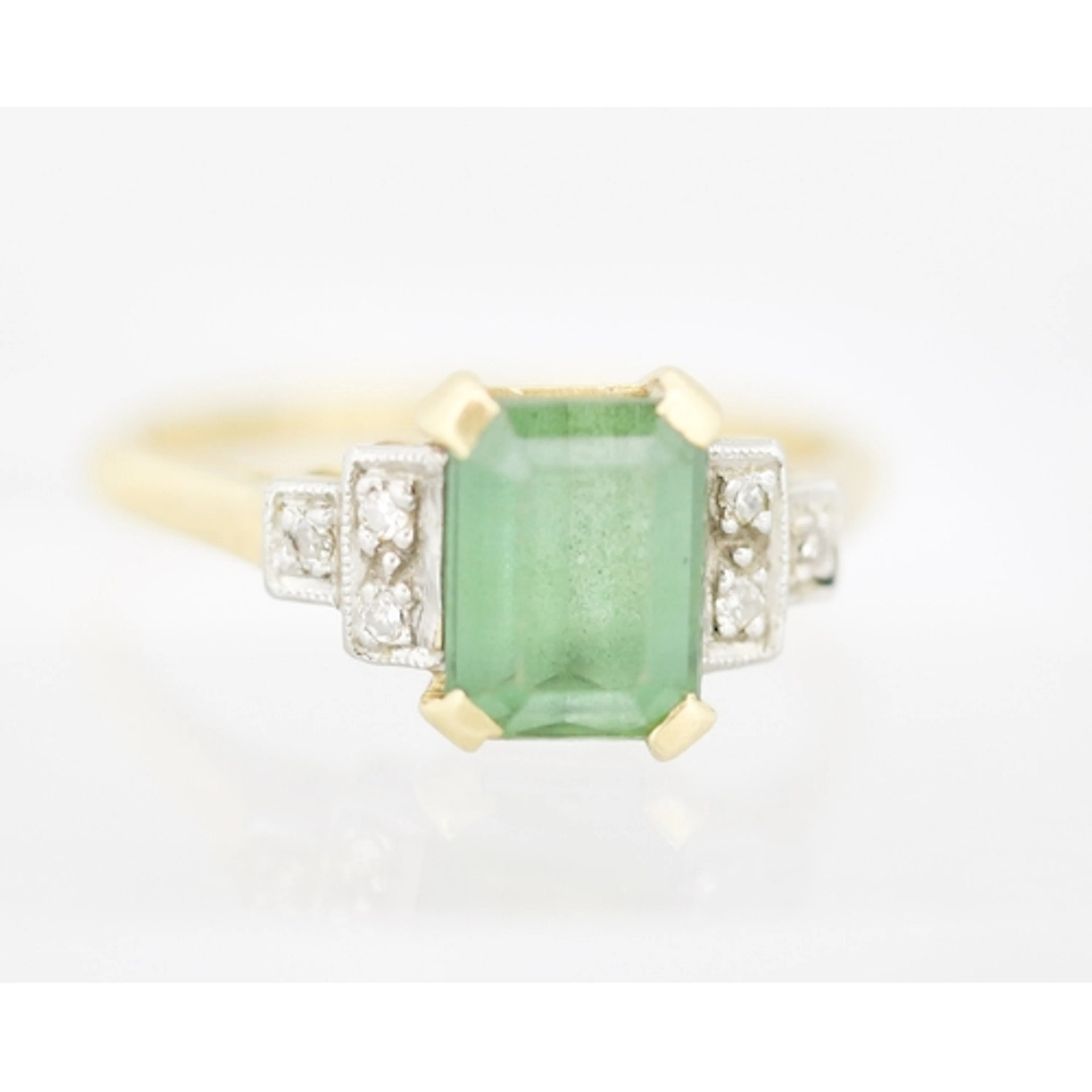Emerald Cut Green Tourmaline Set Ring with Diamond Cluster S...