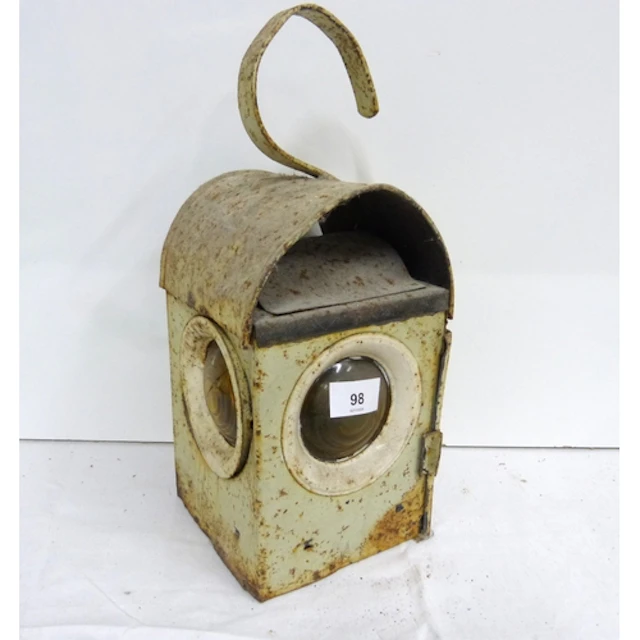 Vintage metal railway warning paraffin lamp.