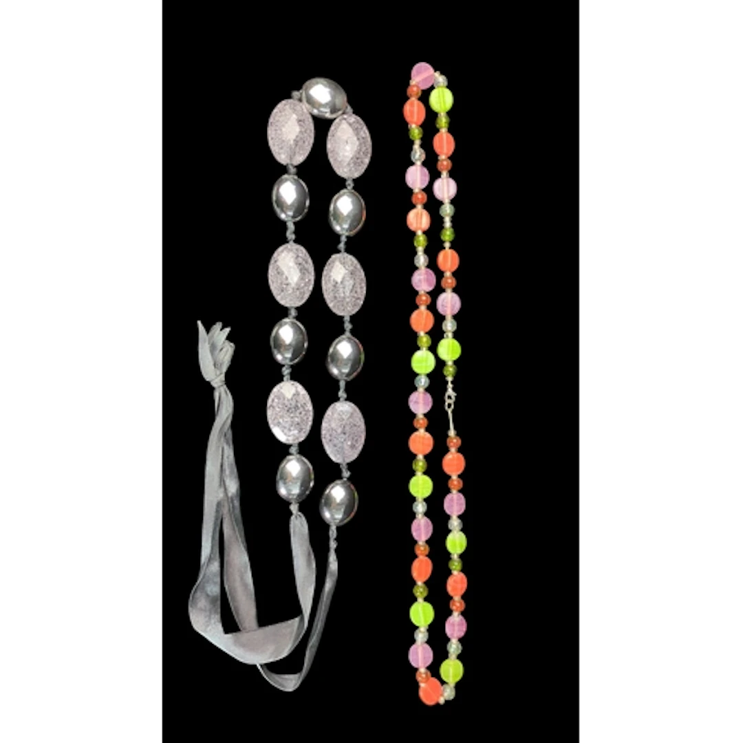 Two bead necklaces: one with alternating glossy black and cr...