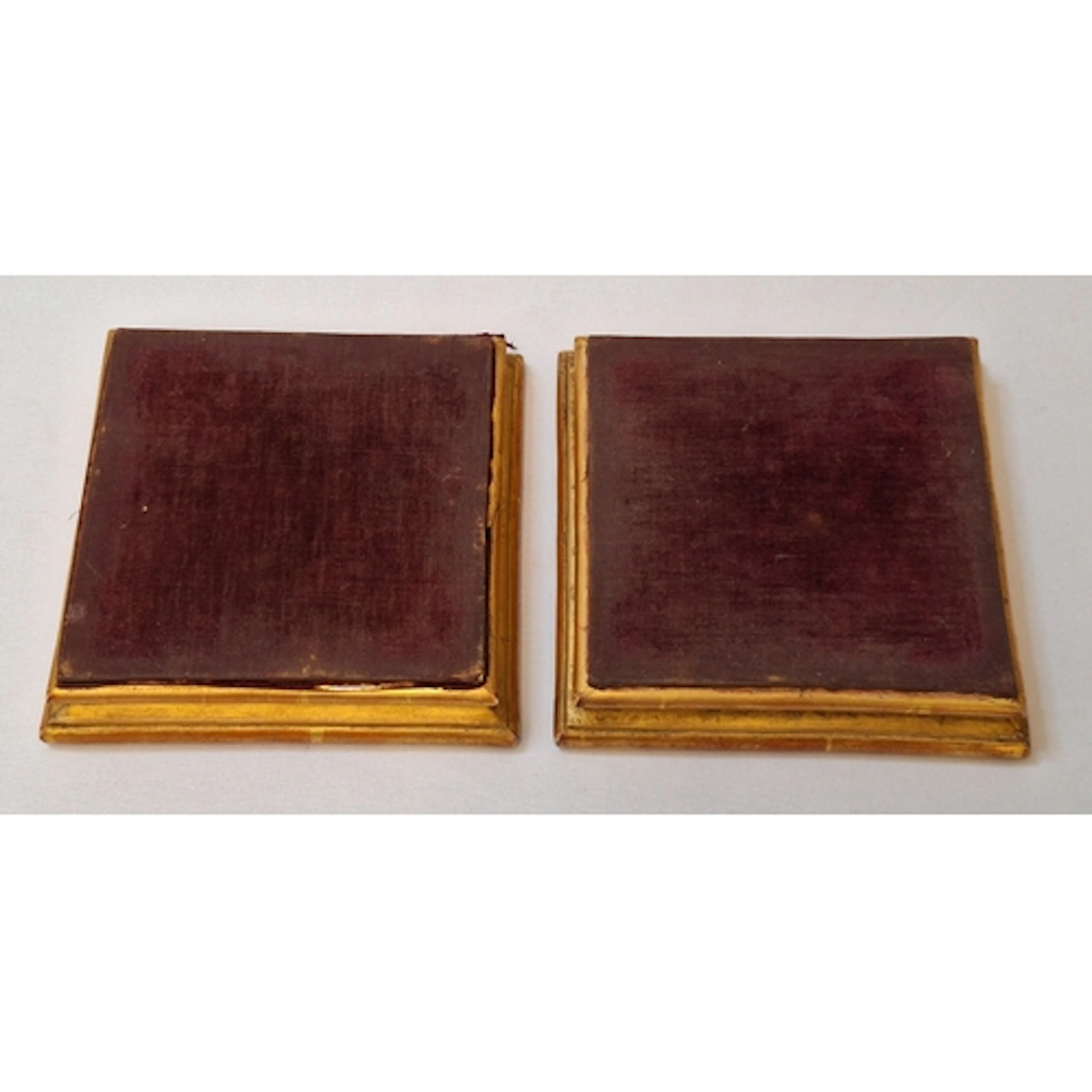 2 Antique Square Plinths with faded red velvet to top, stepp...
