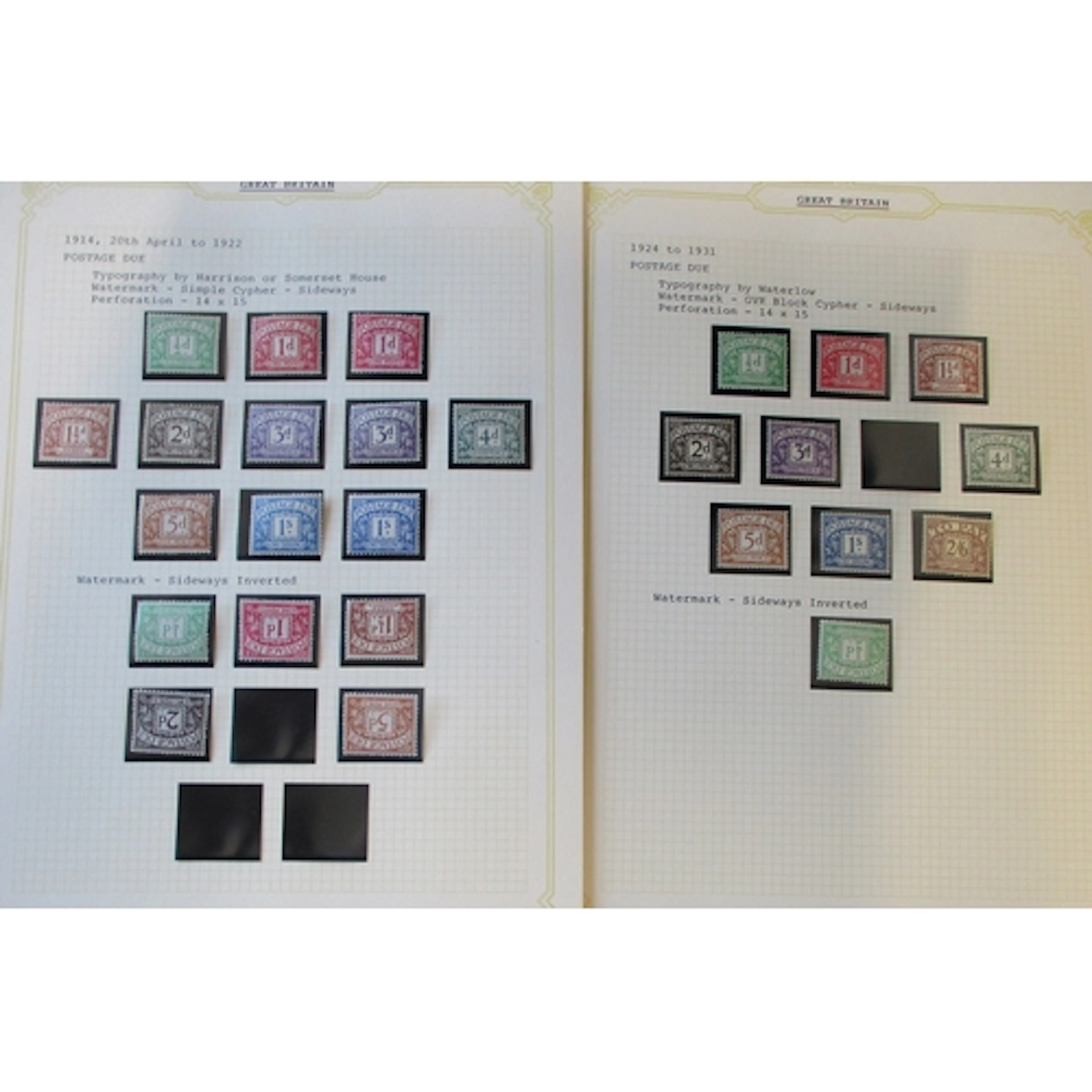 Postage Dues UM collection on album leaves, incl 1914-22 set...