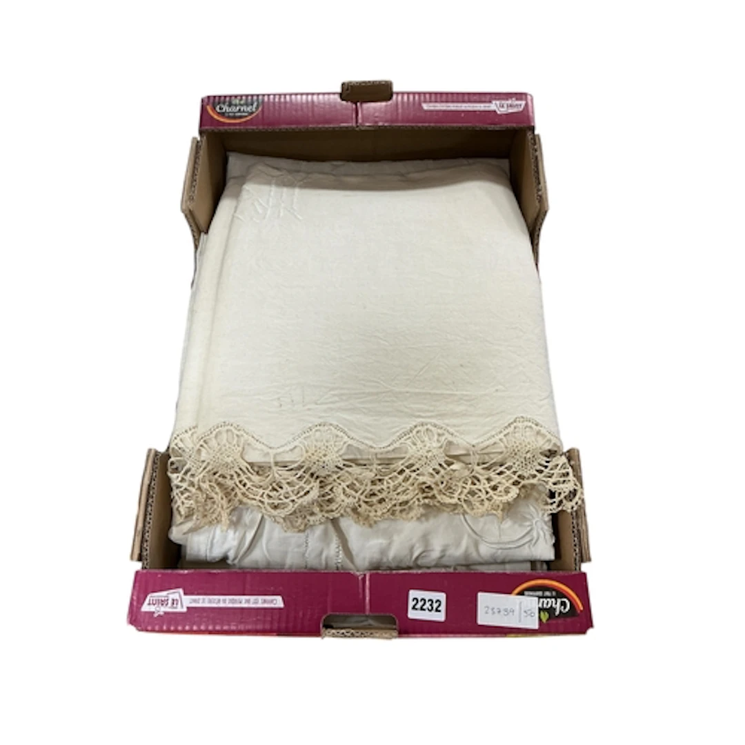 Five vintage French embroidered linen sheets