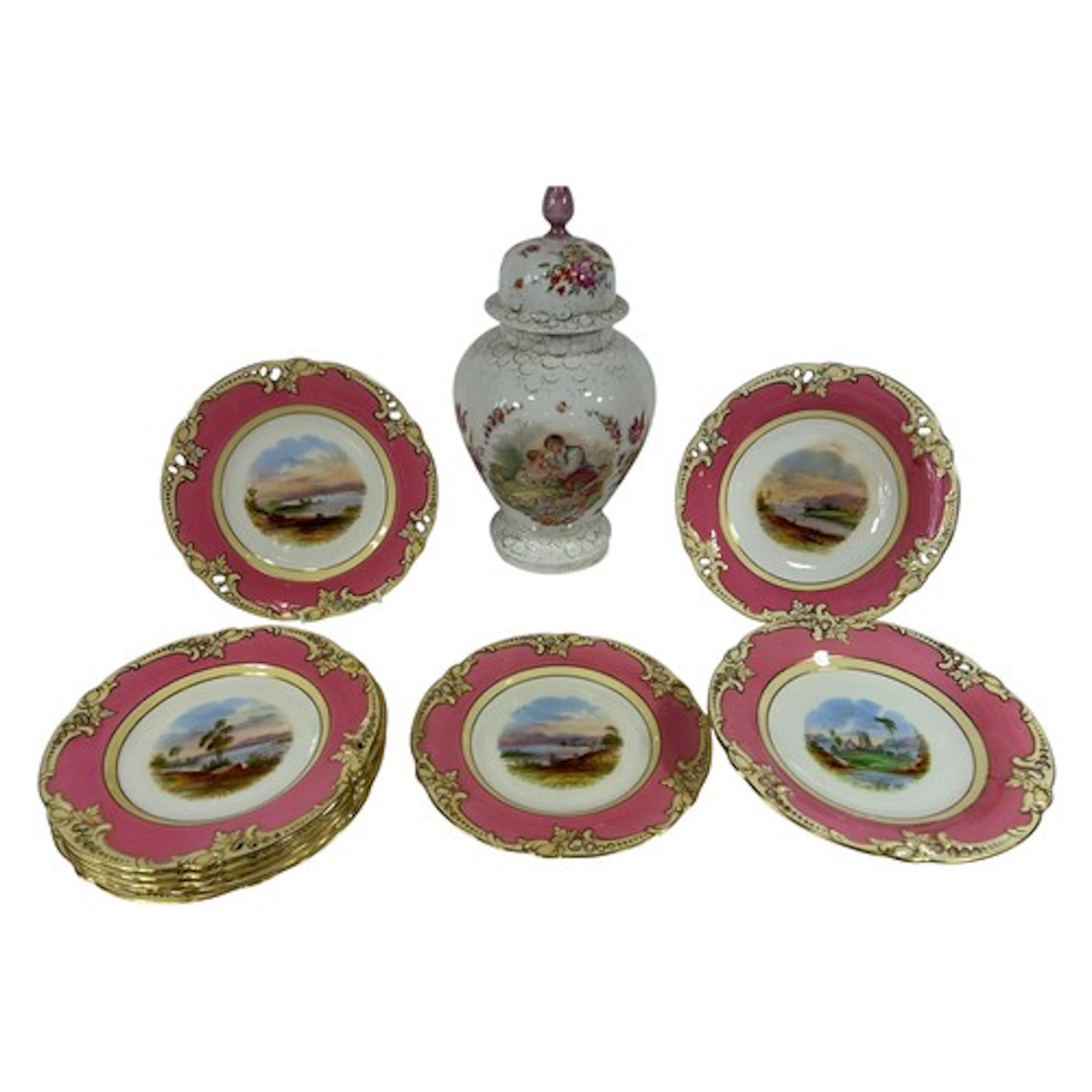 A Victorian hand painted porcelain part dessert service, pai...