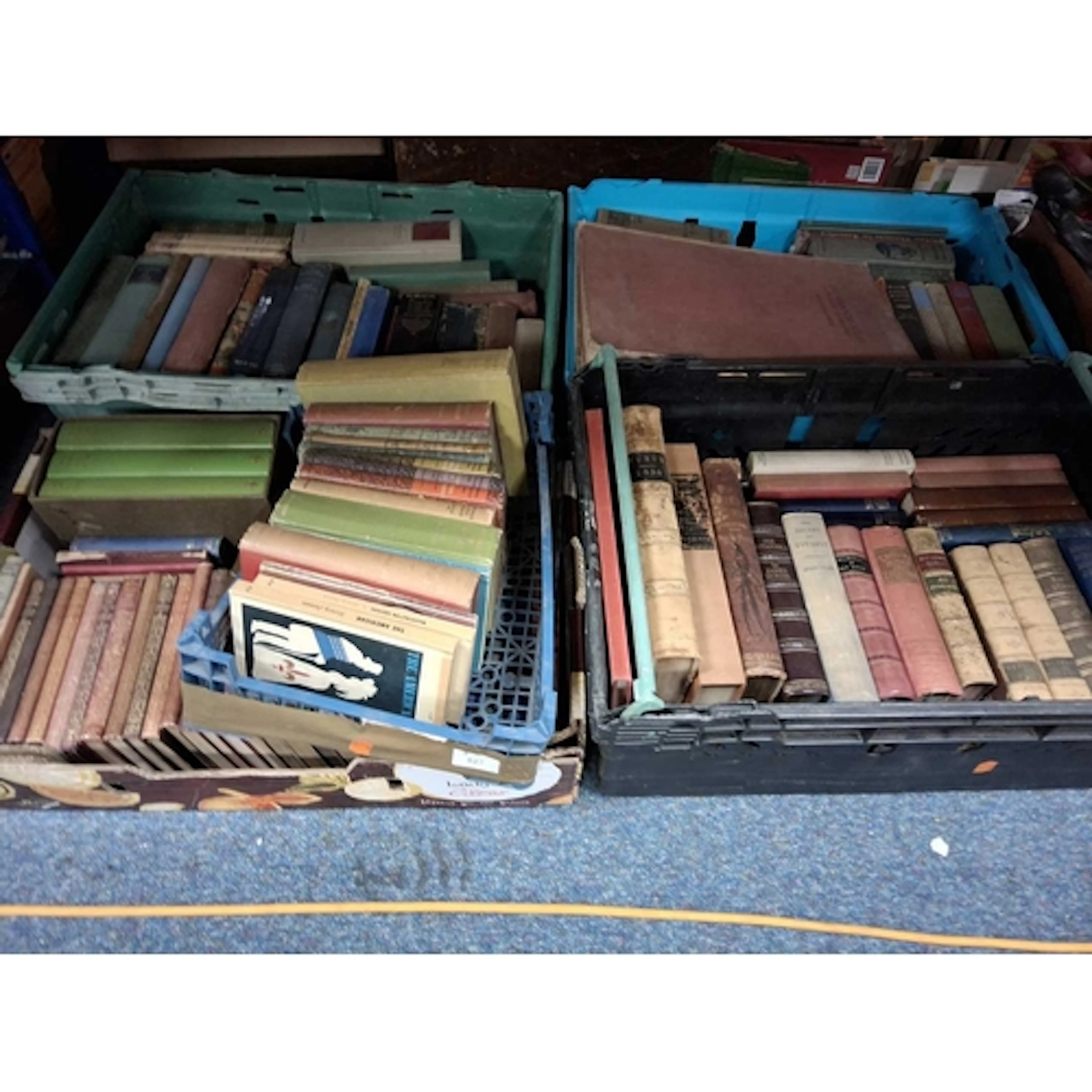 FIVE BOXES OF ANTIQUARIAN BOOKS to include books by ayhrors ...