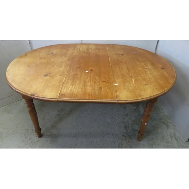 Vintage Pine Extending Table with leaf, turned column suppor...