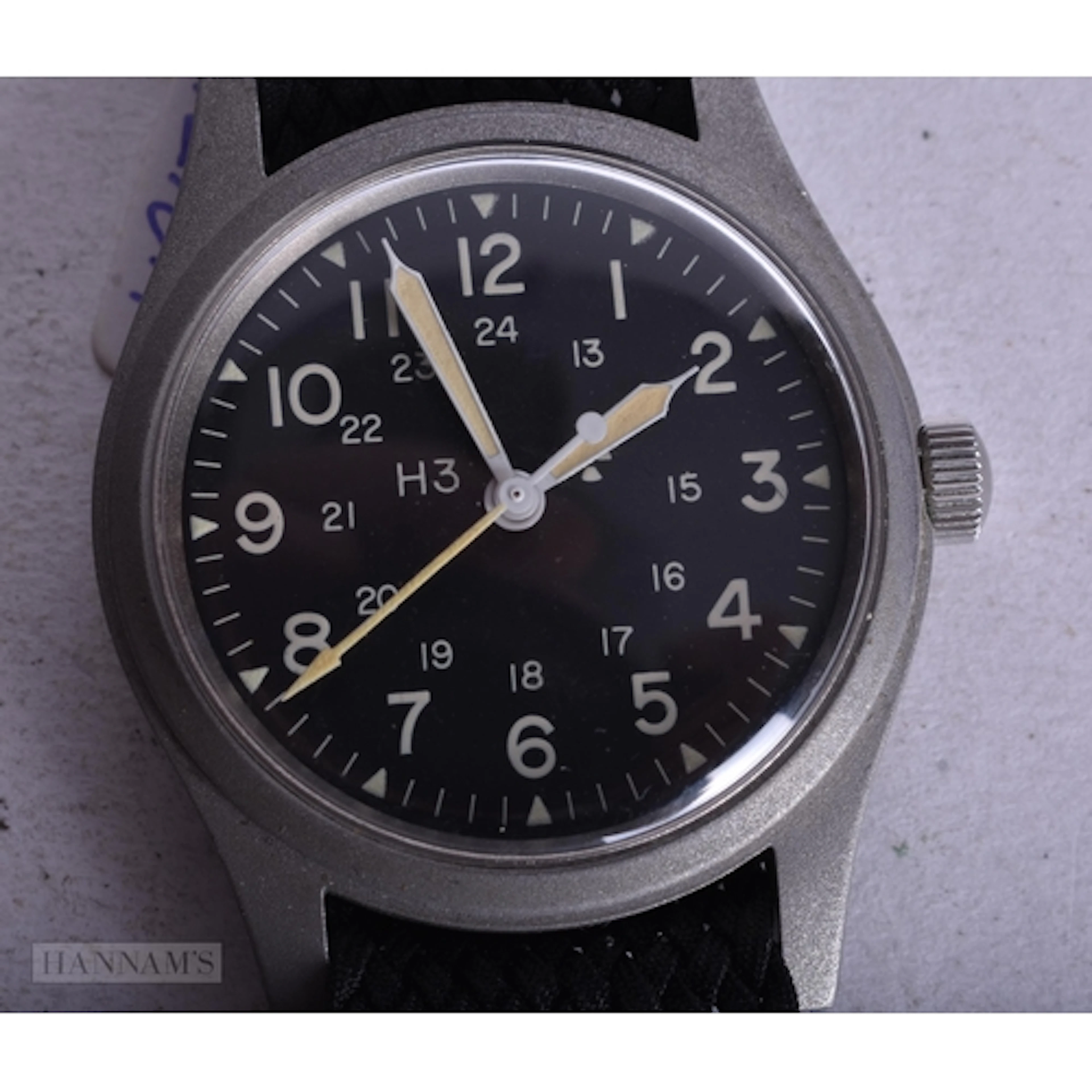 A HAMILTON MIL-W-463740 MILITARY WRIST WATCH. 3.25 cm wide.