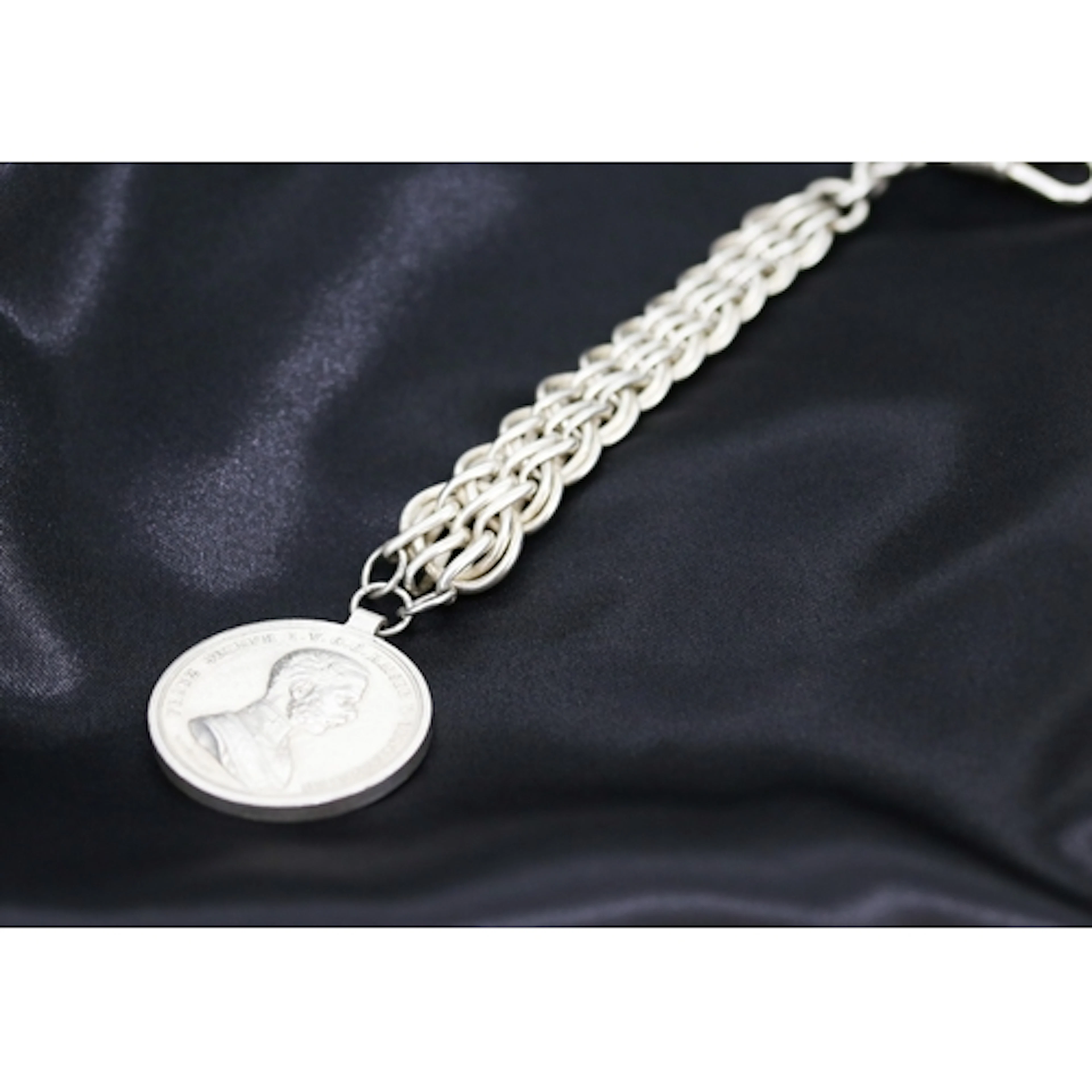Sterling Silver Braid Link Graduated Form Fob Chain 12cm wit...