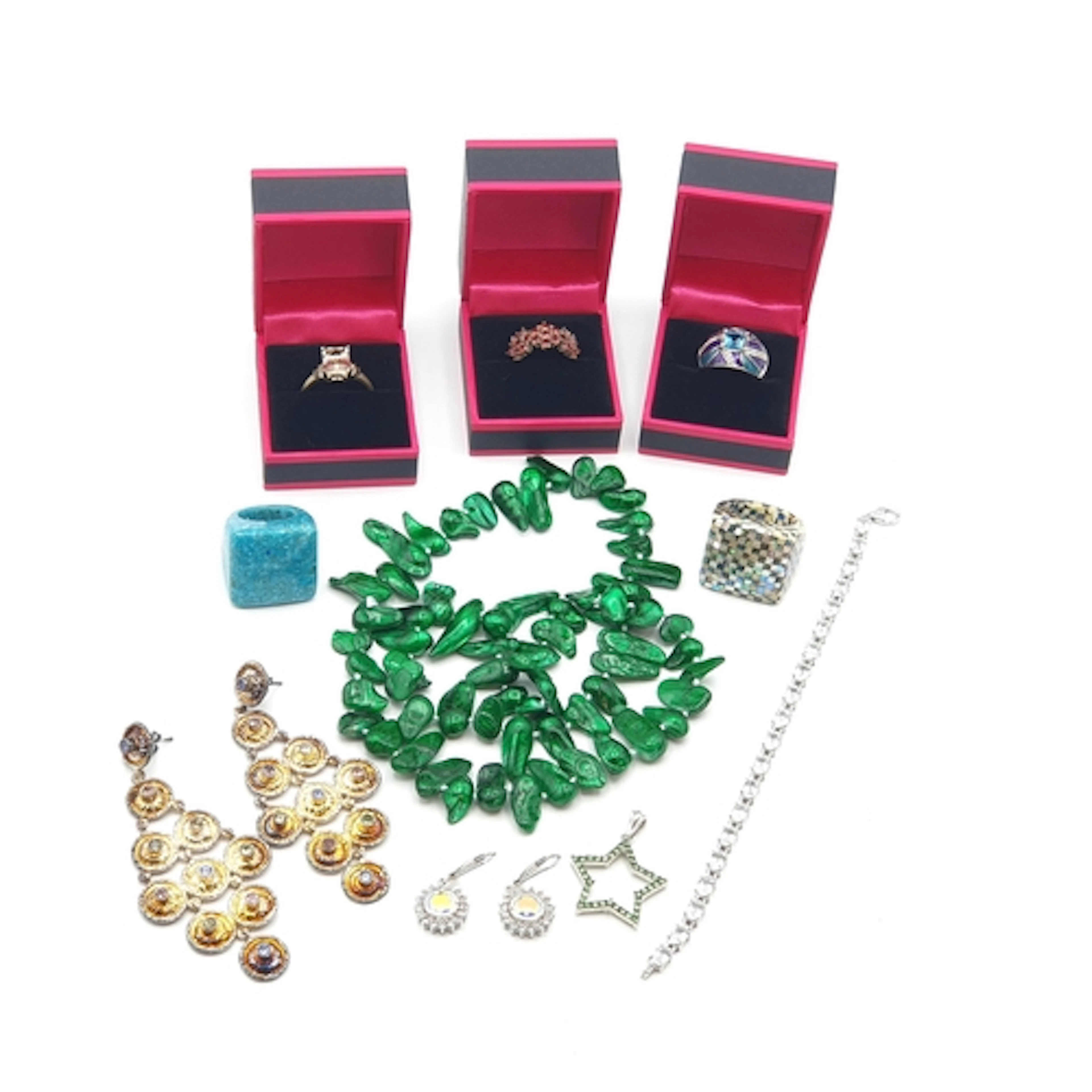 A pair of chandelier-type silver Ear Pendants set various ge...