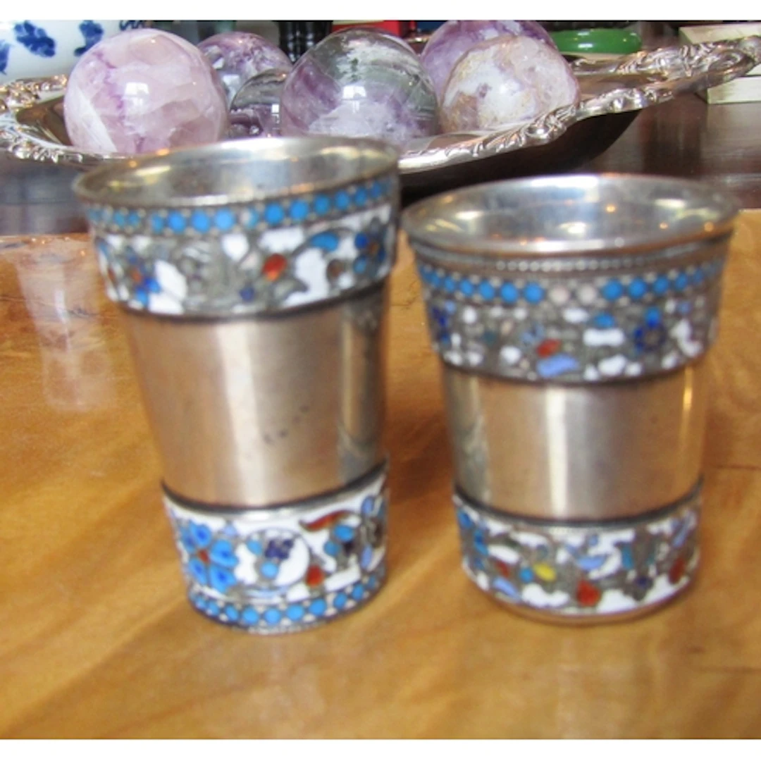 Two Russian Silver Enamel Decorated Tots Each Approximately ...