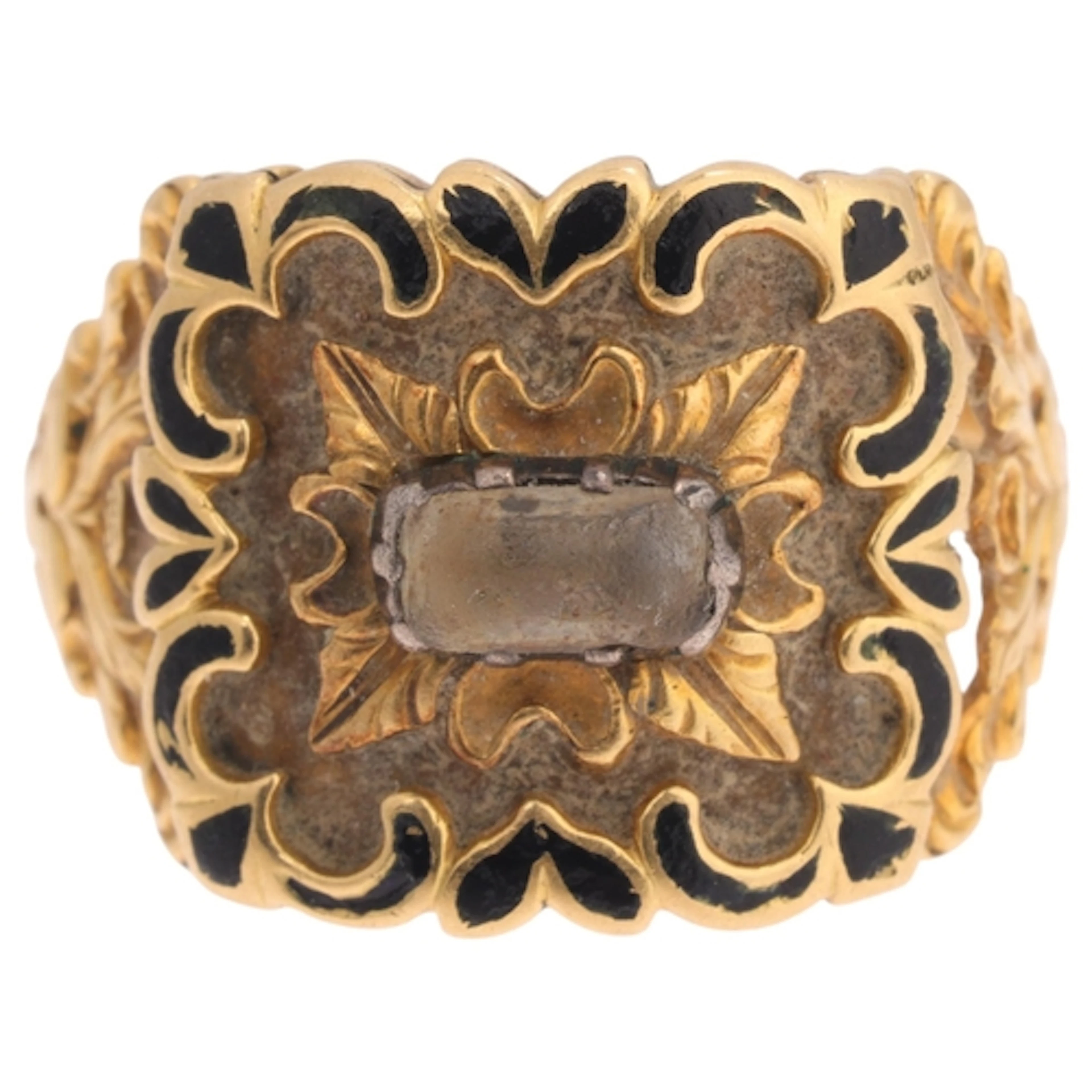 An Antique Georgian gold enamel mourning ring, circa 1820, t...