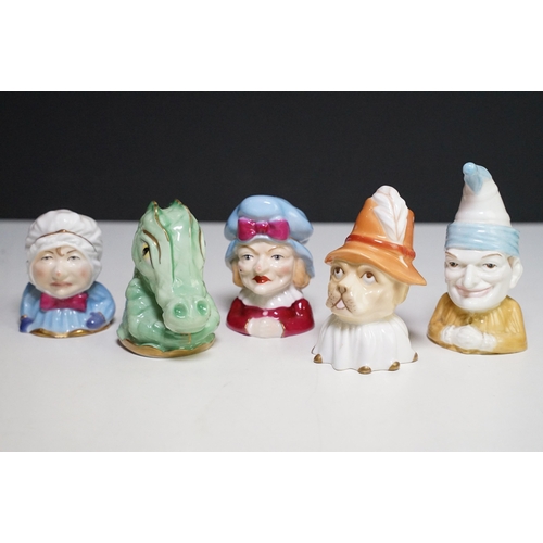 Set of five Royal Worcester ‘ Punch and Judy ‘ porcelain can...