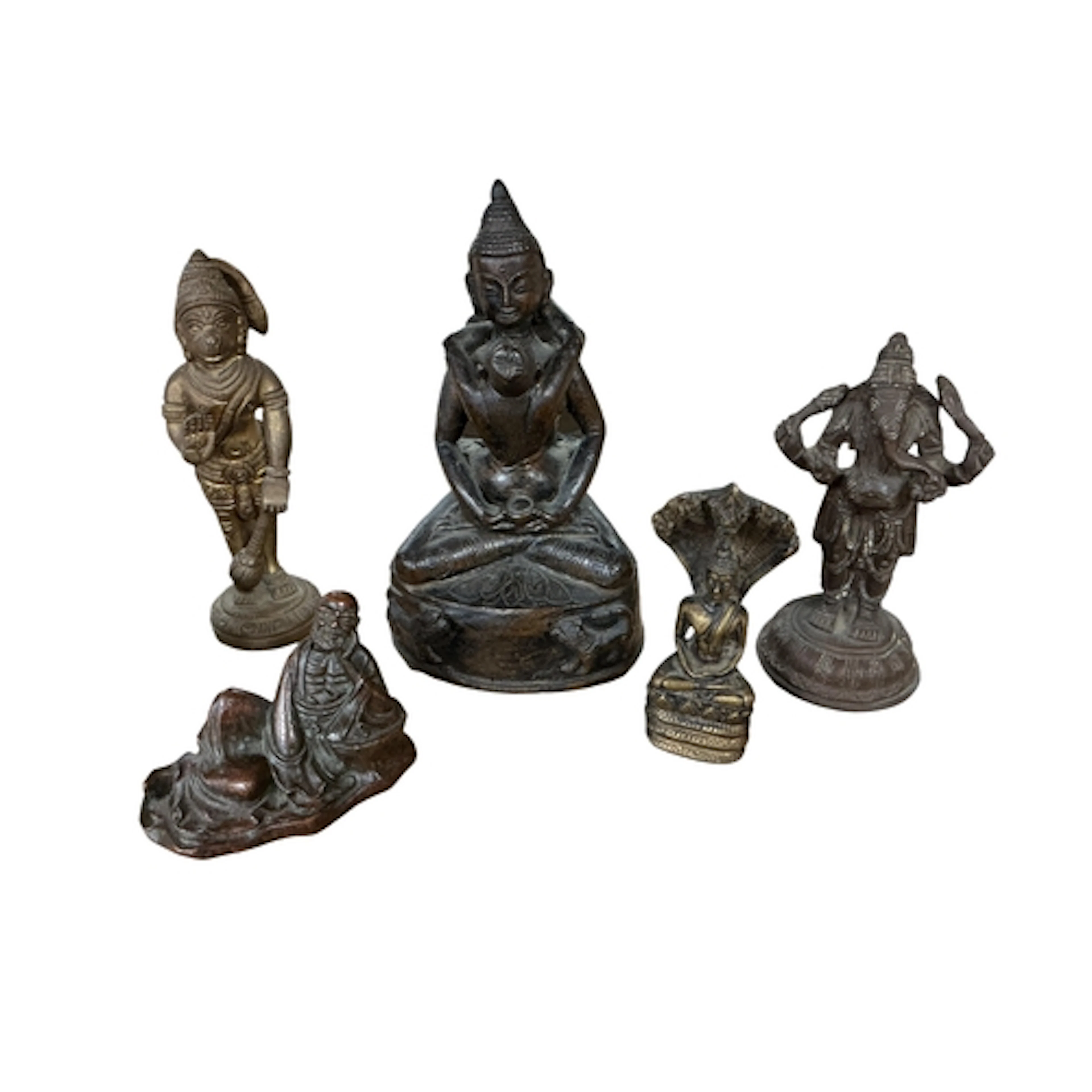 A collection of Asian bronze and metal figures, comprising a...