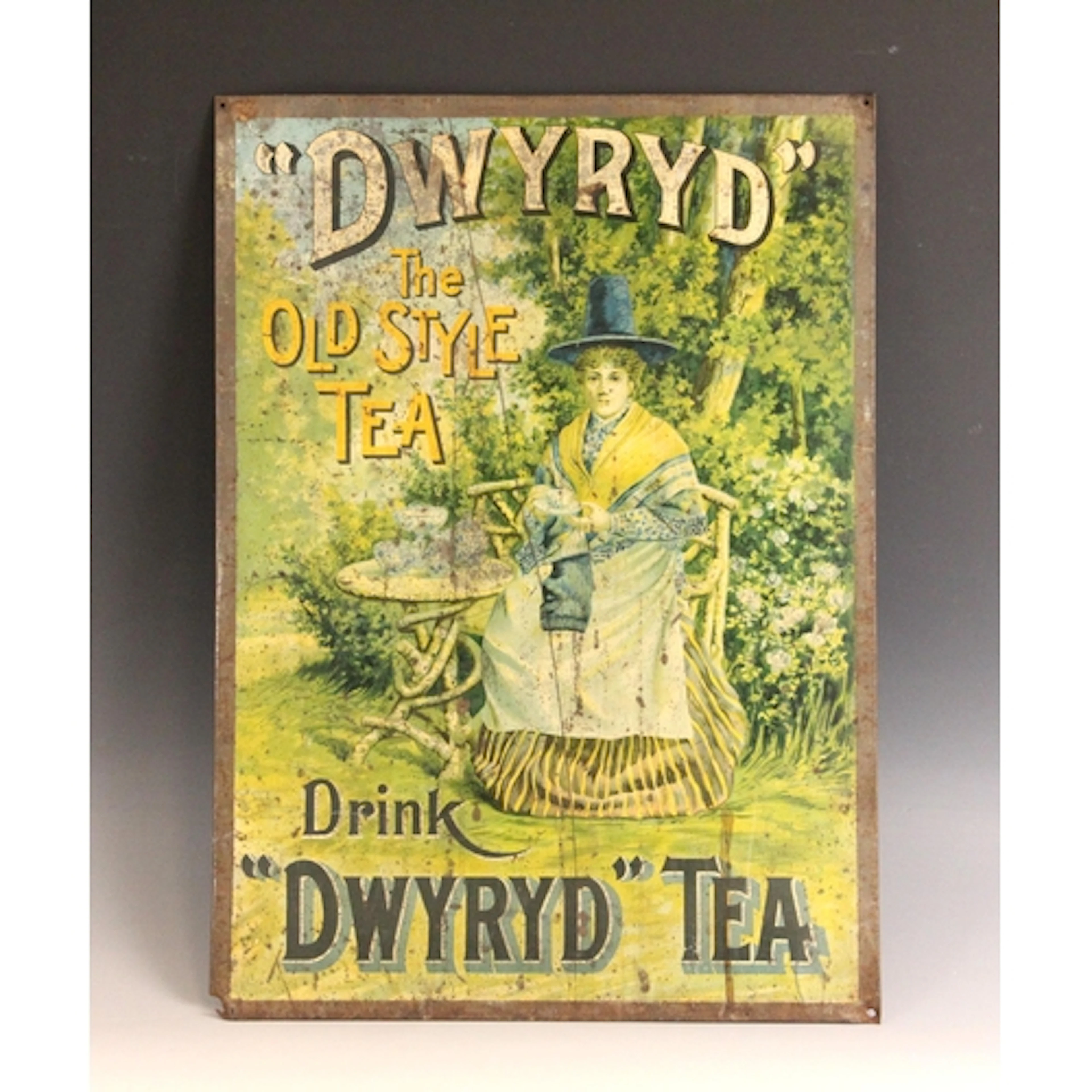 A vintage zinc advertising sign for 'Dwyryd Tea', 20th centu...