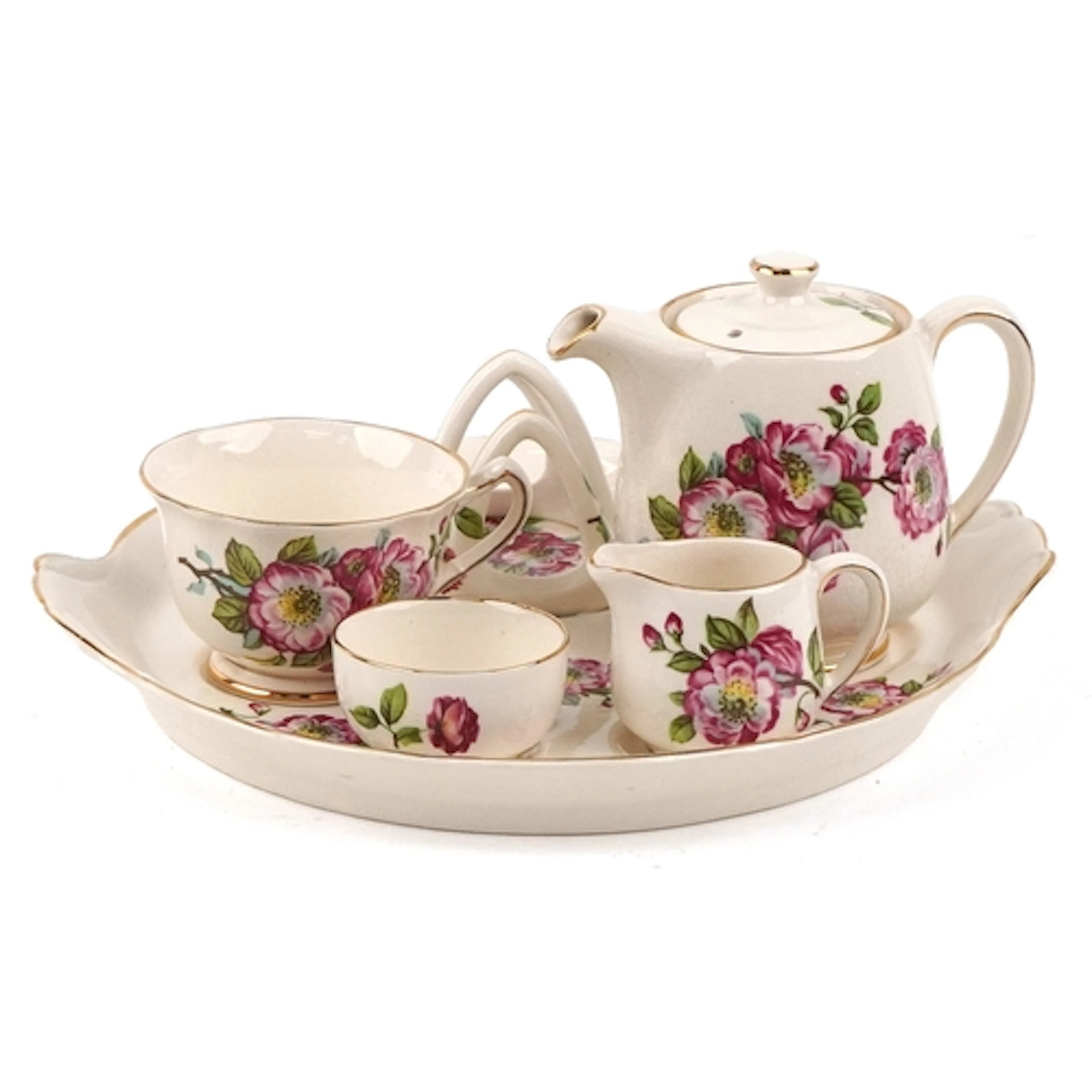 Old Foley tea for one tea service on tray, decorated with fl...