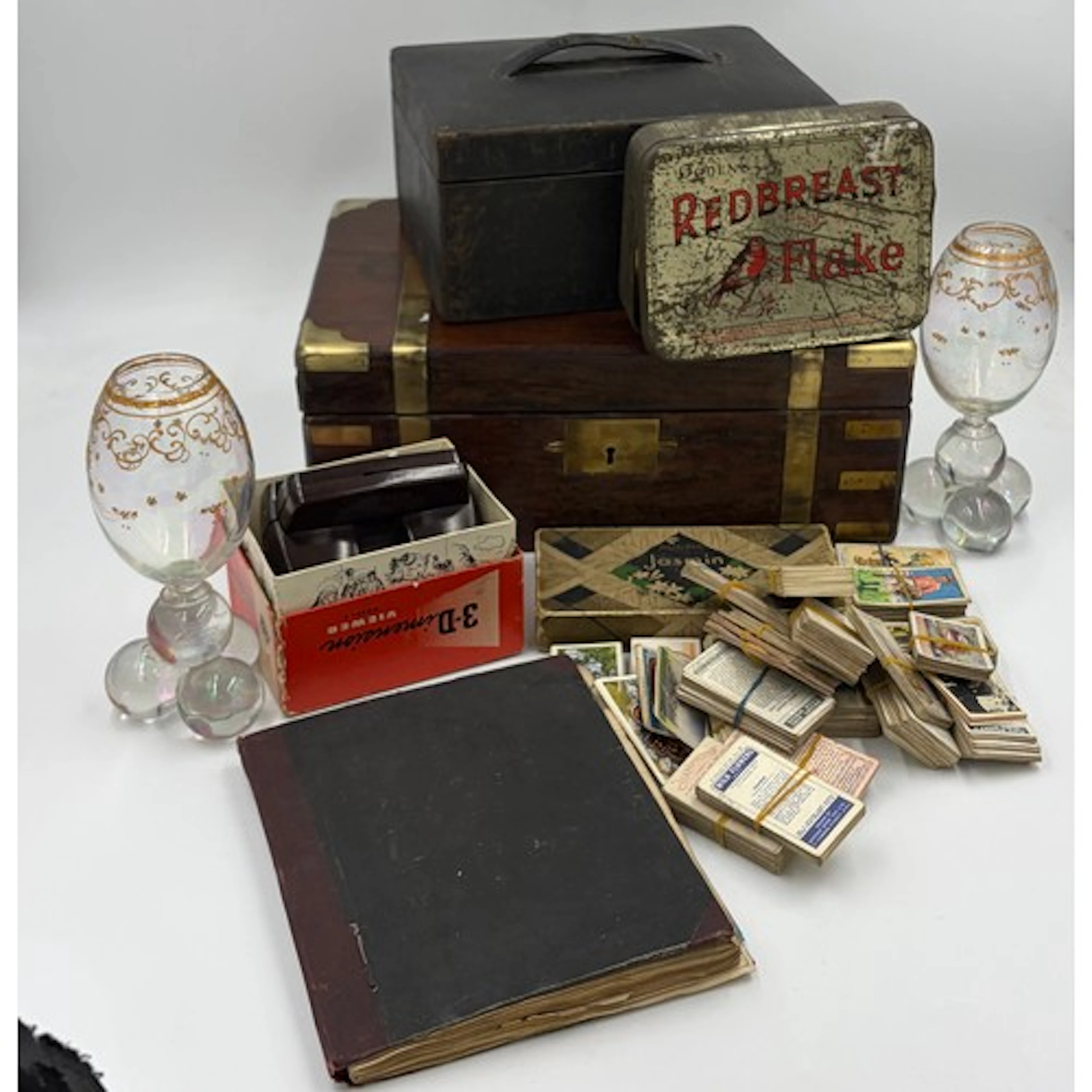 A Boswell Hensman green jewellery box with two interior tray...