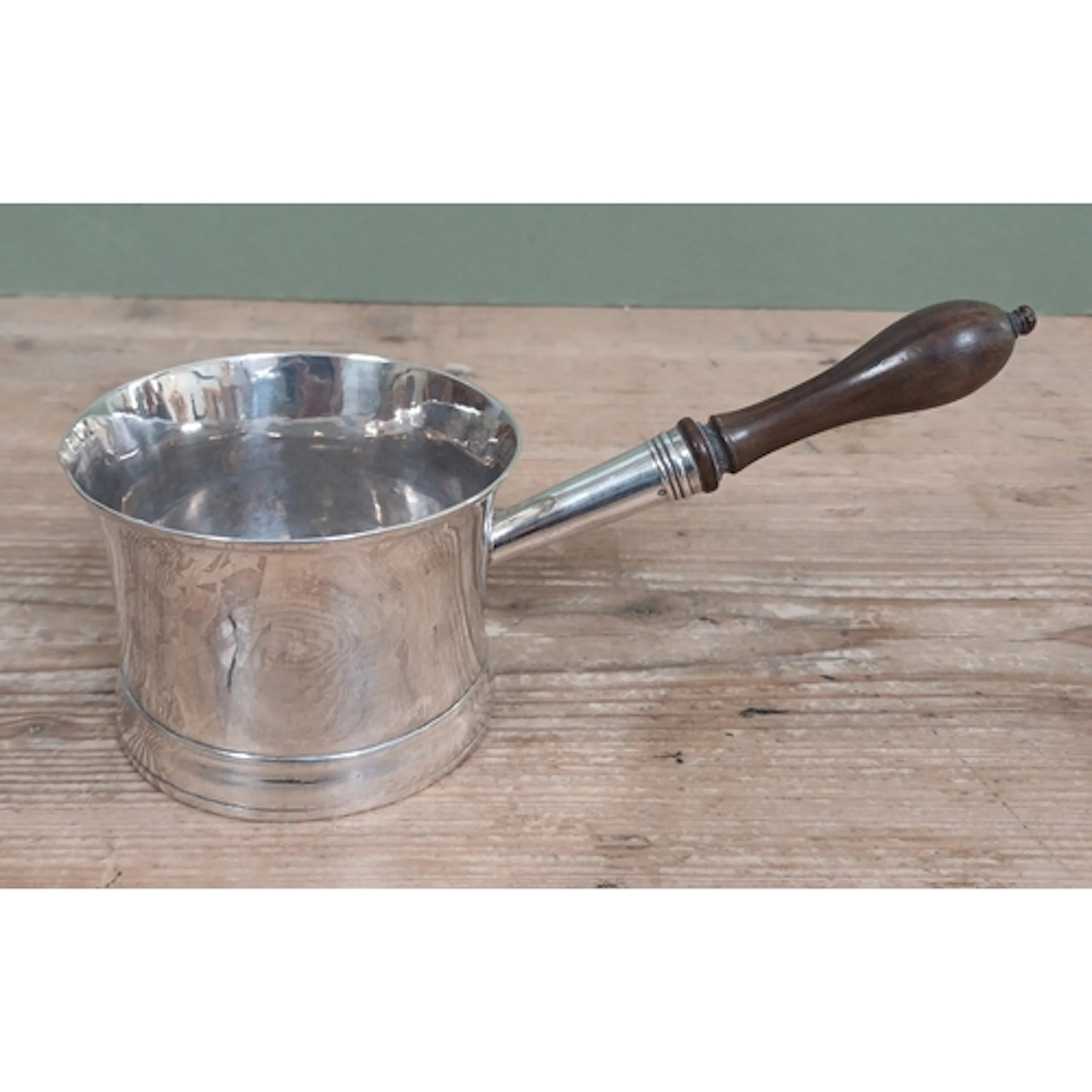 A George III silver brandy pan, turned wood, handle, Samuel ...