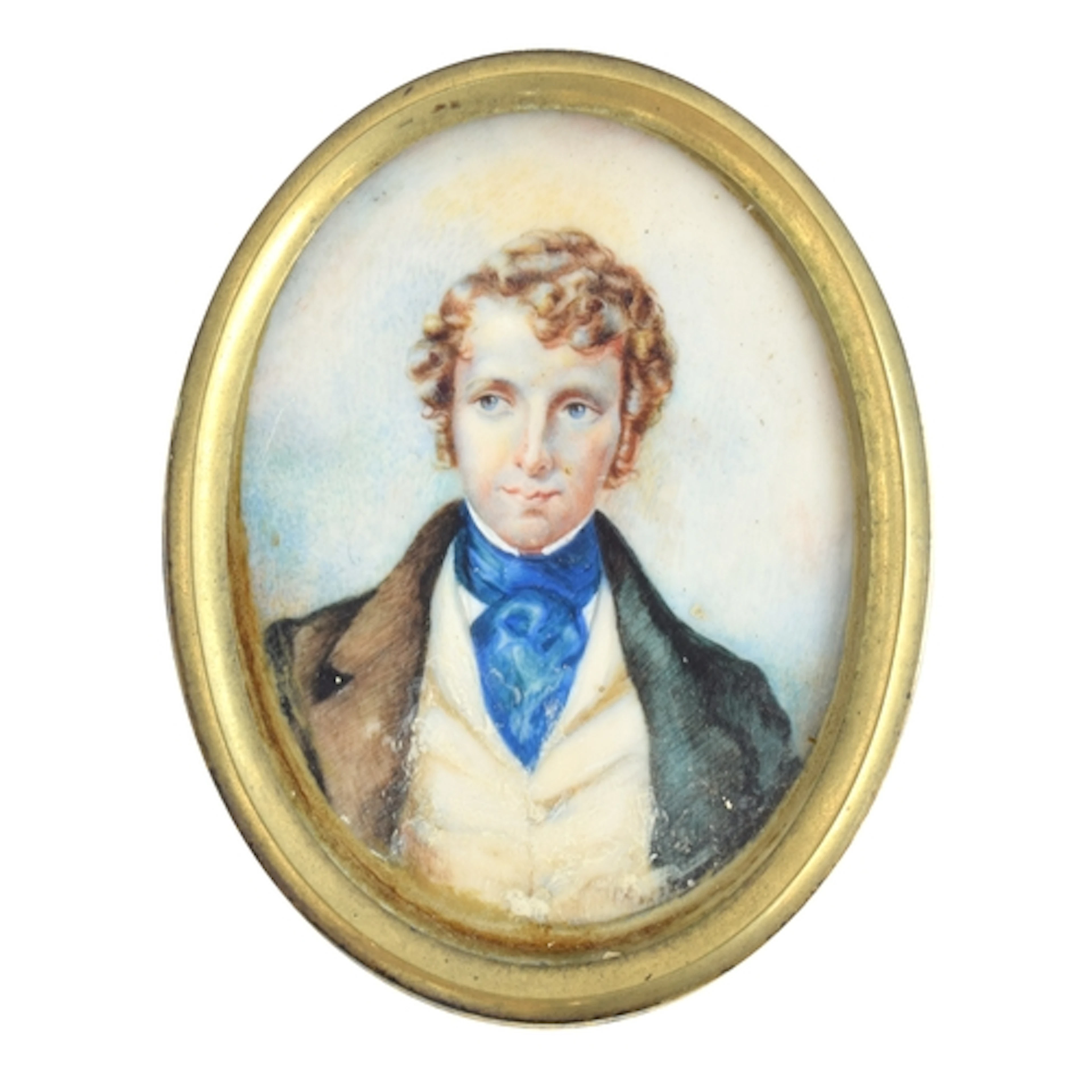 An early 19th century portrait miniature on ivory of a young...